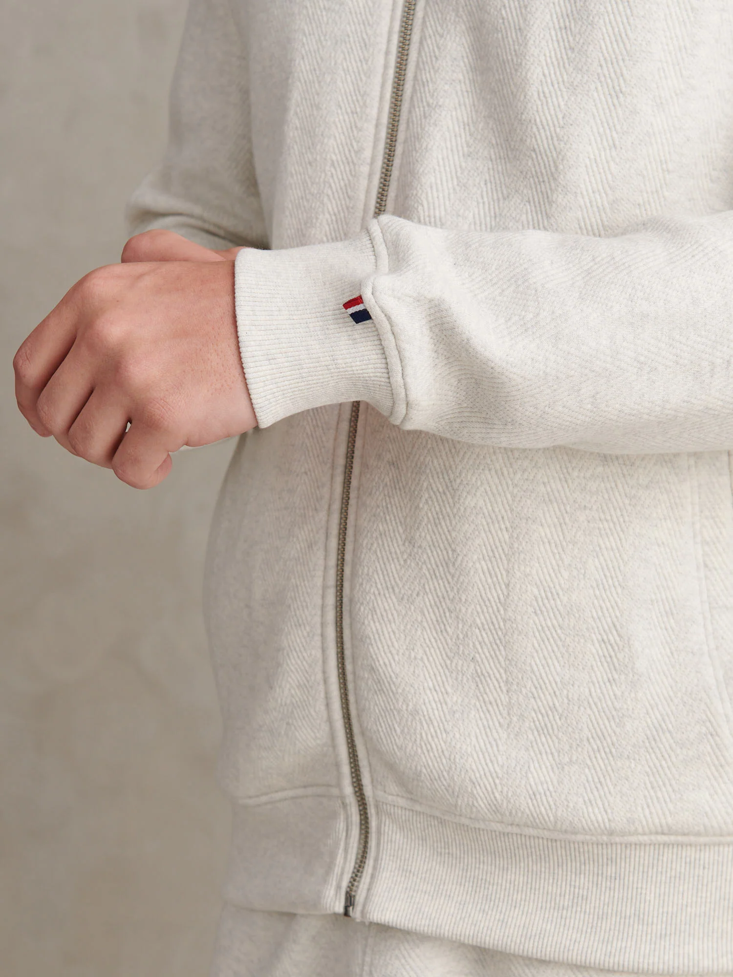 Mens Herringbone Zip Funnel Sweatshirt Light Grey Marl - Image 5