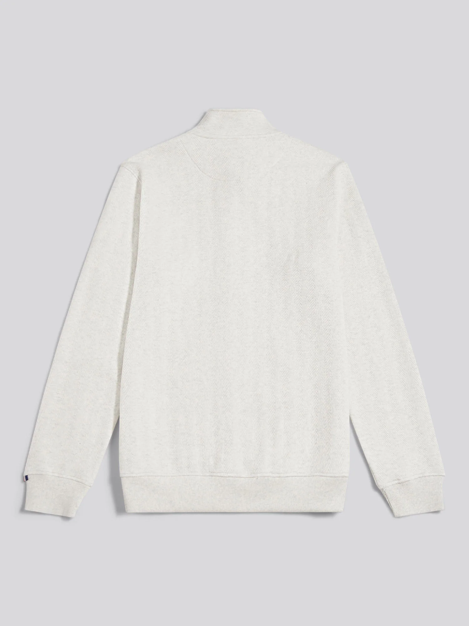 Mens Herringbone Zip Funnel Sweatshirt Light Grey Marl - Image 7