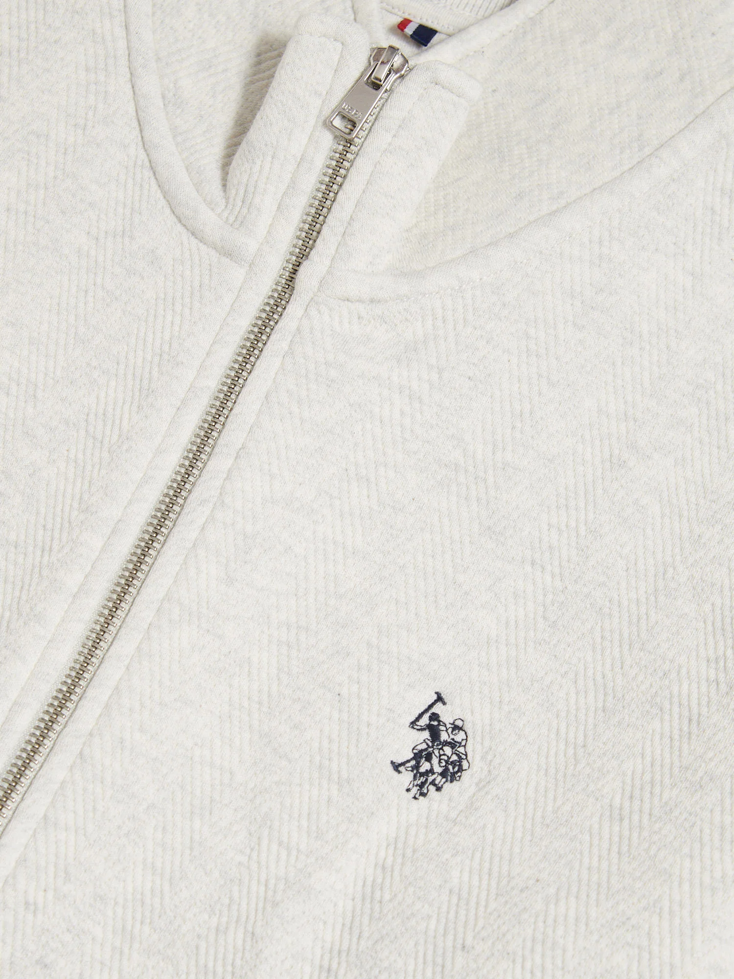 Mens Herringbone Zip Funnel Sweatshirt Light Grey Marl - Image 8