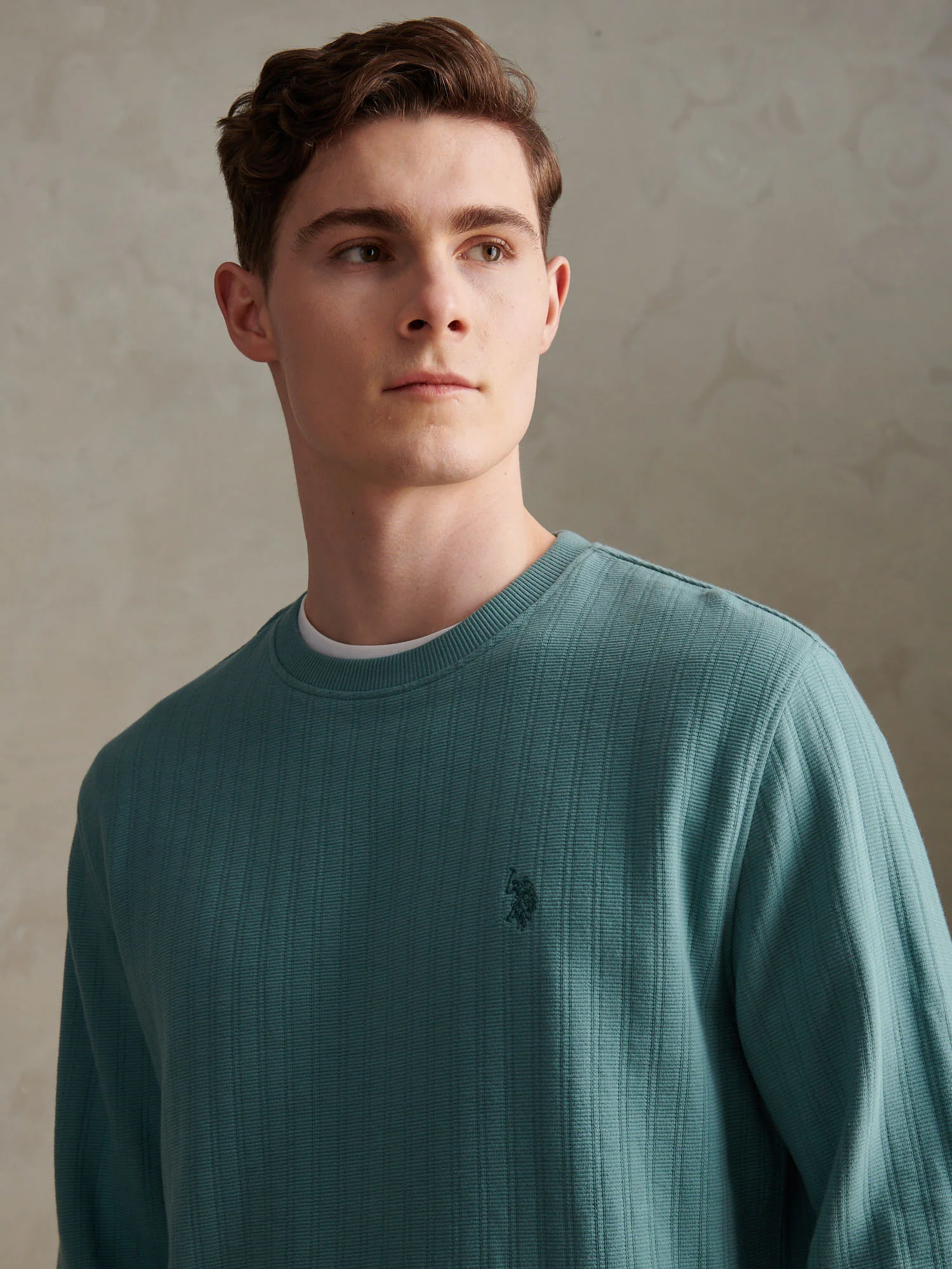 Mens Vertical Texture Double Horsemen Sweatshirt Arctic - Image 2