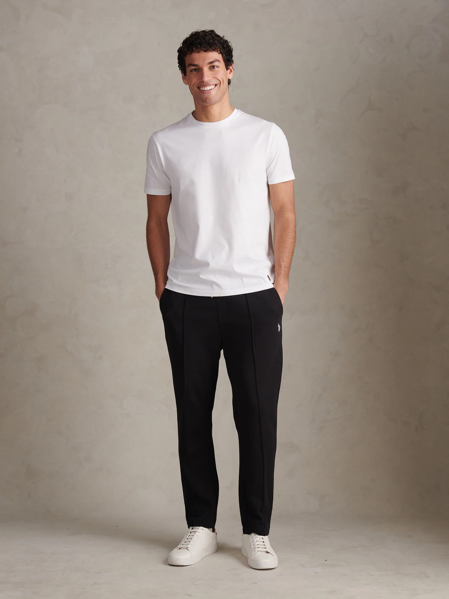 Mens Interlock Pintuck Joggers Black Bright White DHM - Image 3