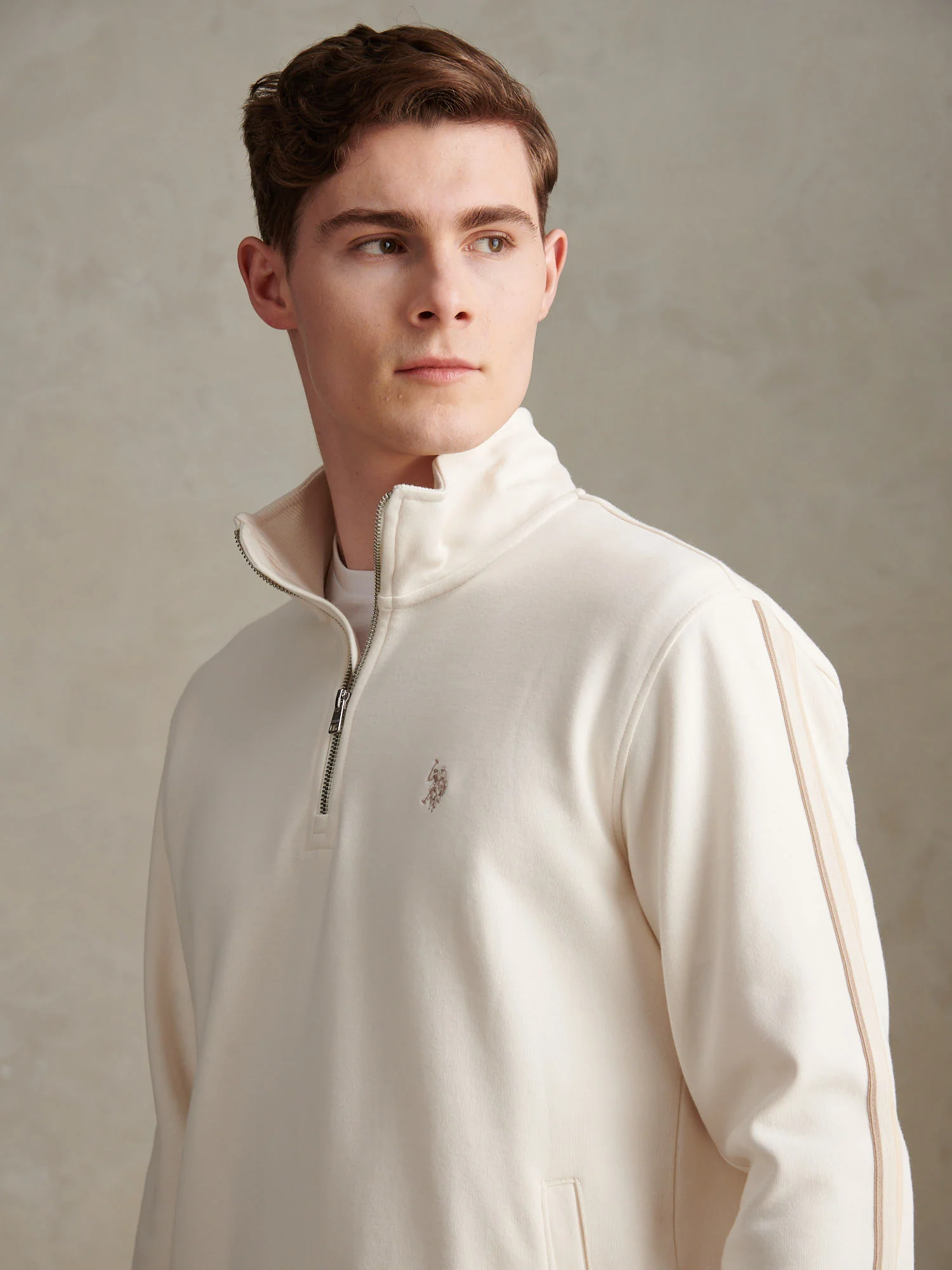 Mens Interlock Taped Funnel Sweatshirt Whisper White - Image 2