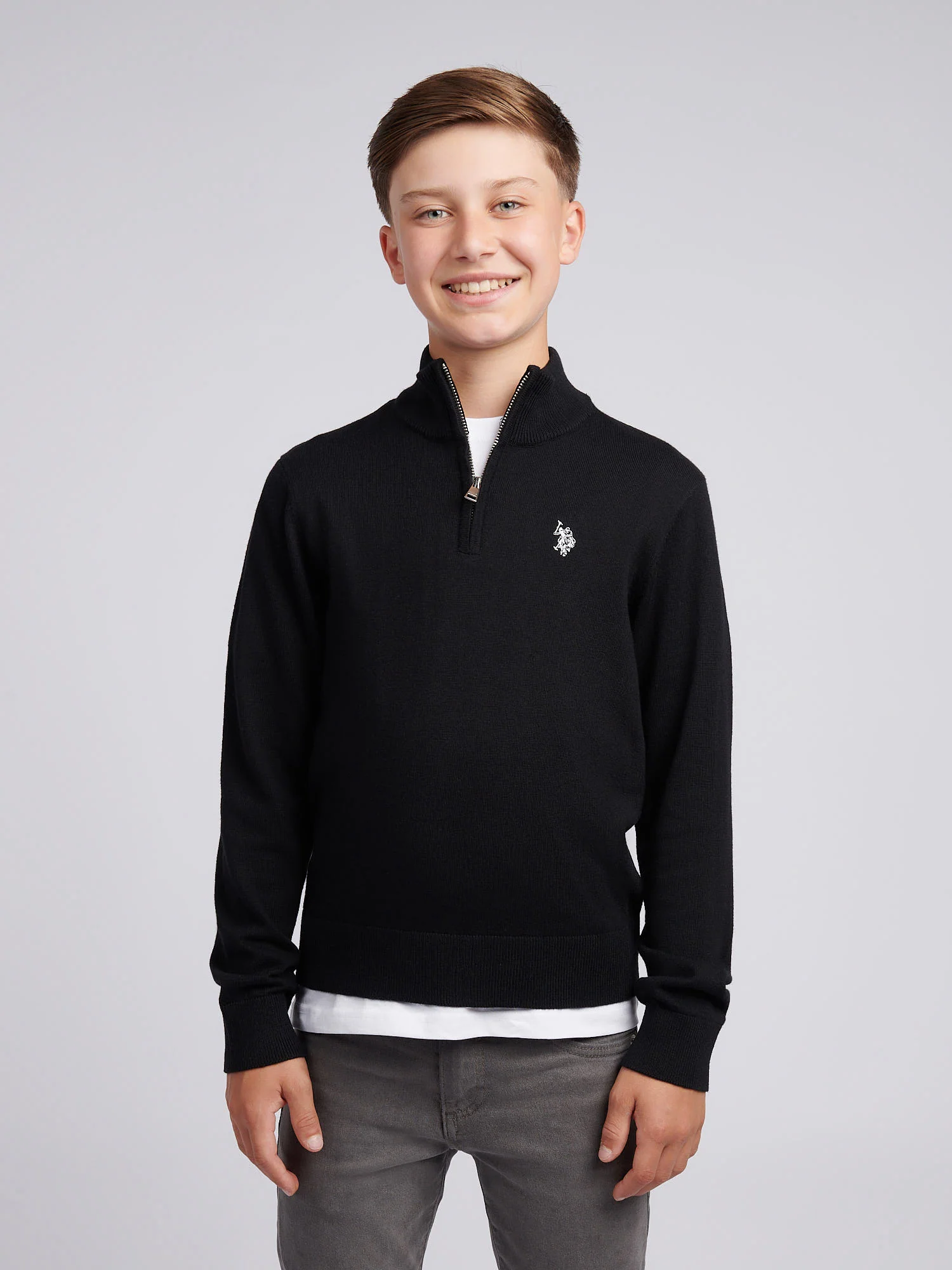 Boys Knitted Cotton Rich 1/4 Zip Black Bright White DHM