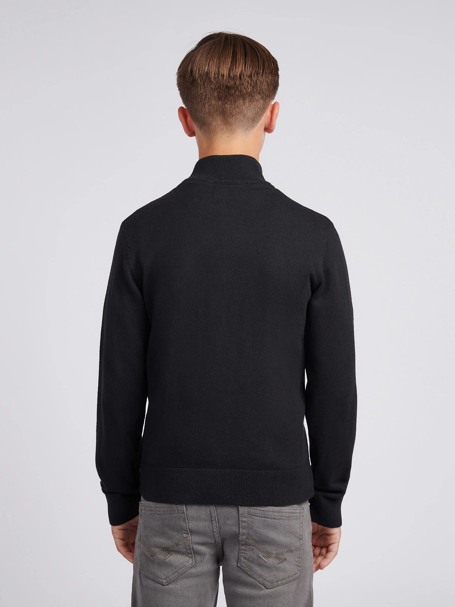 Boys Knitted Cotton Rich 1/4 Zip Black Bright White DHM - Image 4