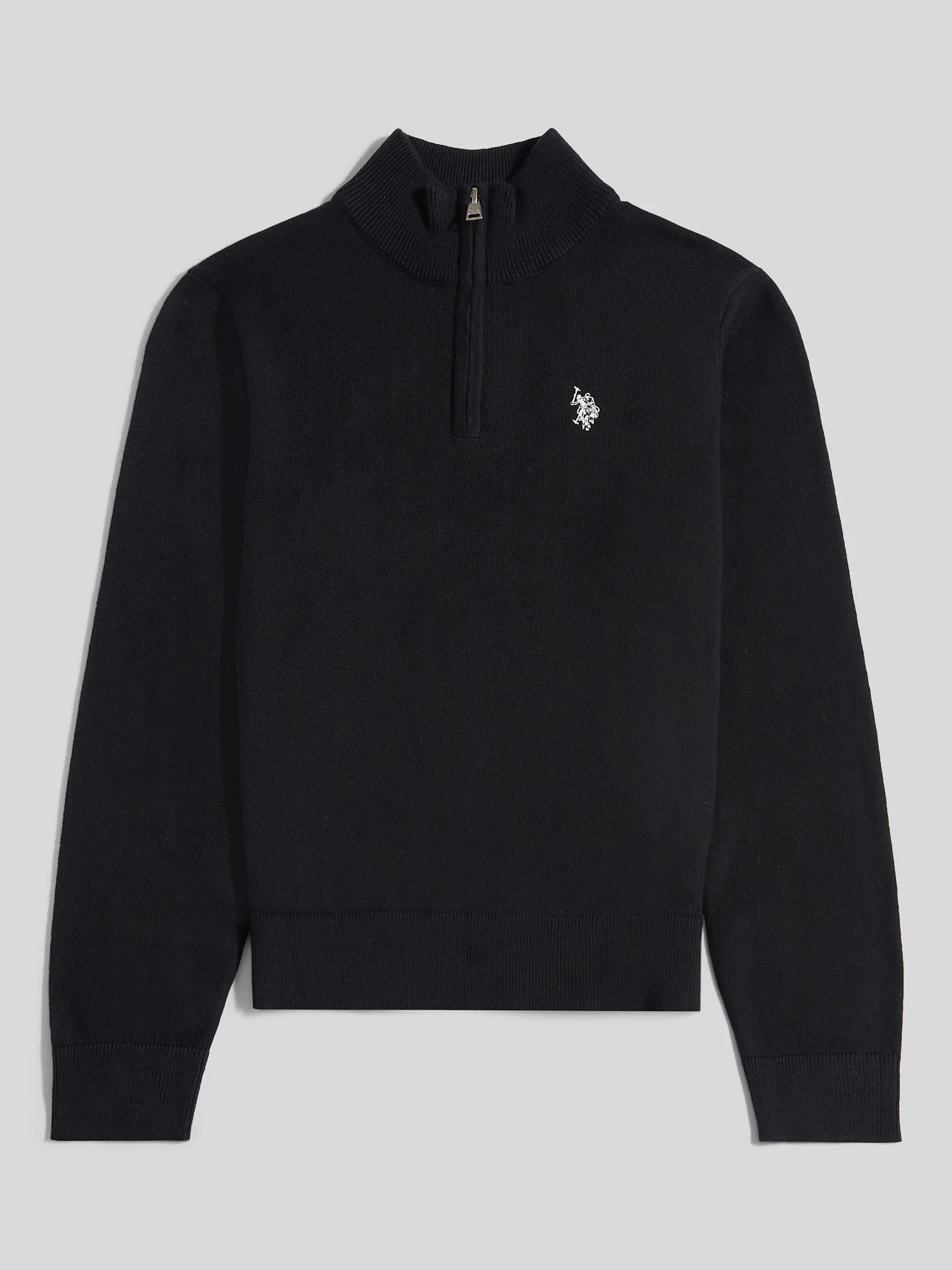 Boys Knitted Cotton Rich 1/4 Zip Black Bright White DHM - Image 5