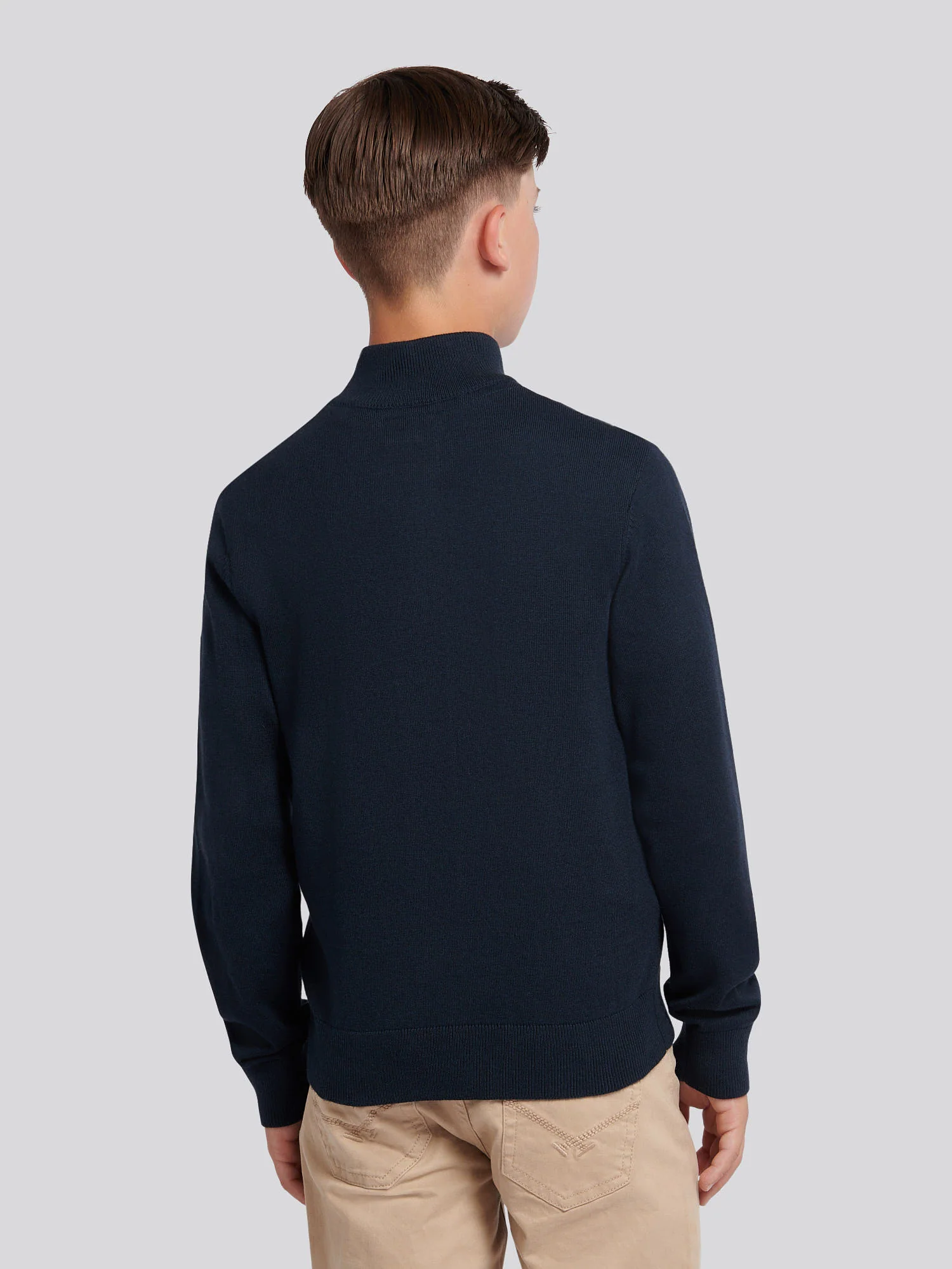 Boys Knitted Cotton Rich 1/4 Zip Dark Sapphire Navy / Haute Red DHM - Image 4