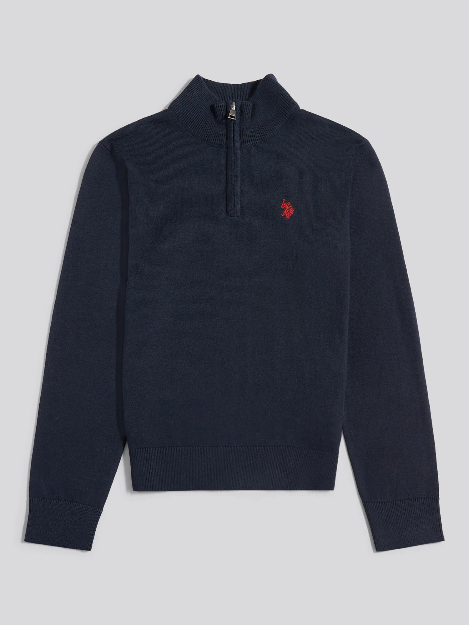 Boys Knitted Cotton Rich 1/4 Zip Dark Sapphire Navy / Haute Red DHM - Image 5
