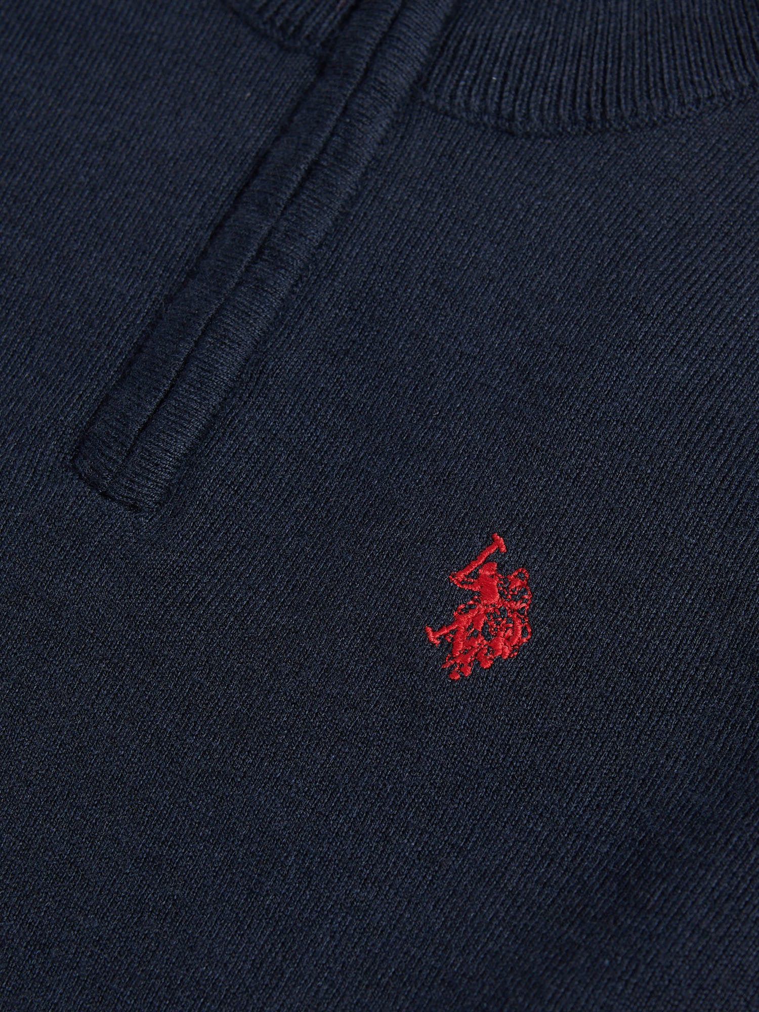 Boys Knitted Cotton Rich 1/4 Zip Dark Sapphire Navy / Haute Red DHM - Image 7