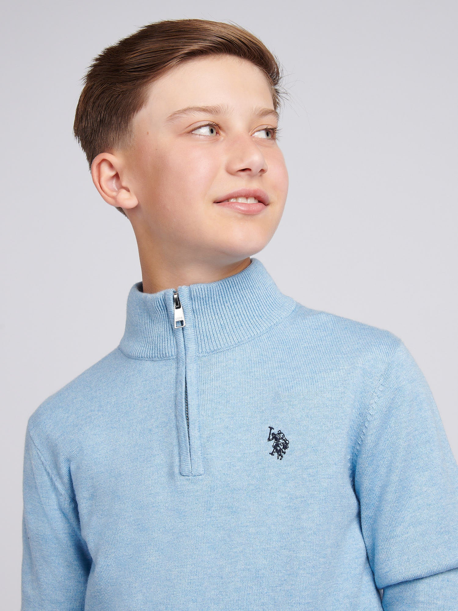 Boys Knitted Cotton Rich 1/4 Zip Parisian Blue Marl - Image 2
