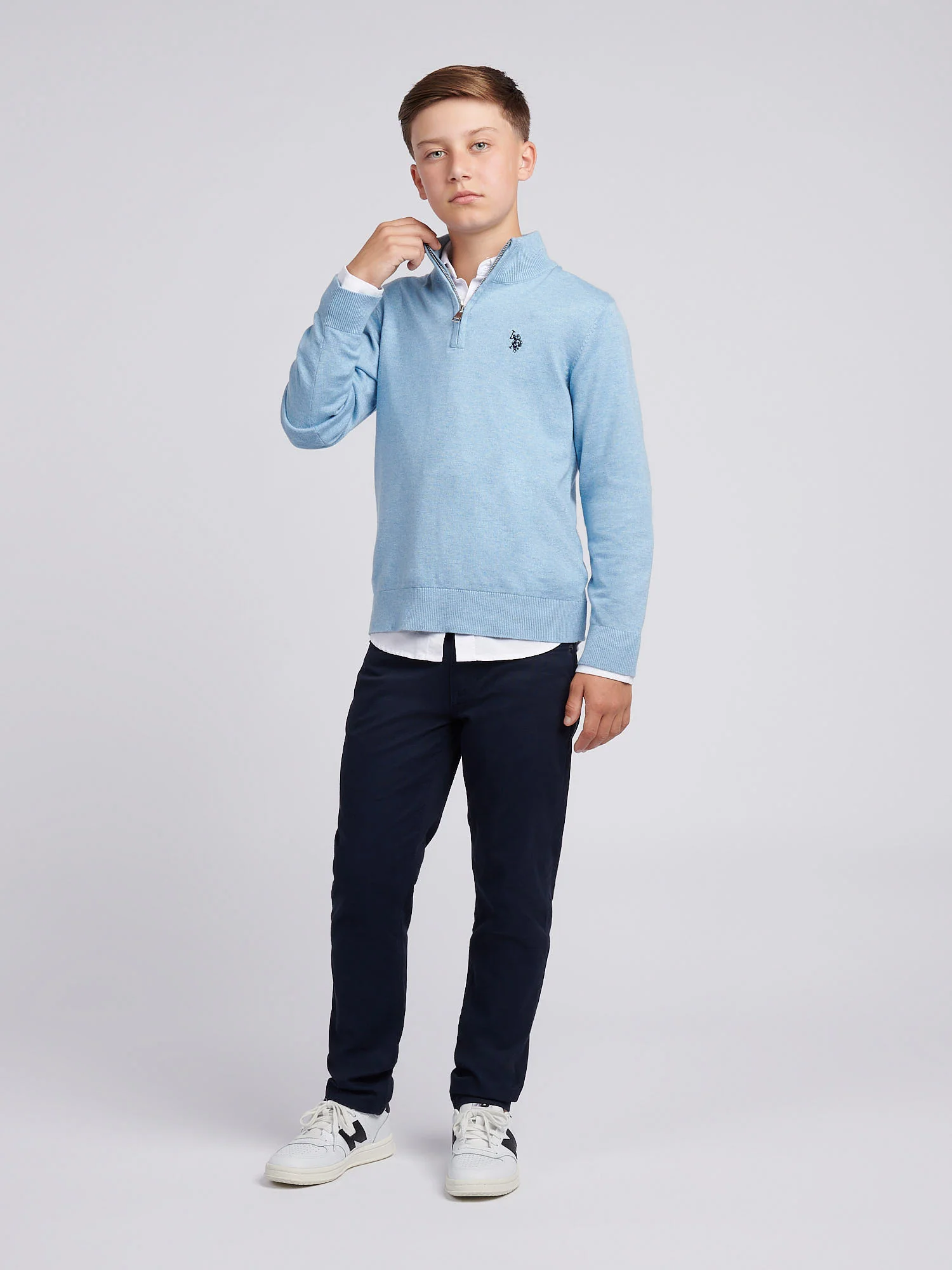 Boys Knitted Cotton Rich 1/4 Zip Parisian Blue Marl - Image 3
