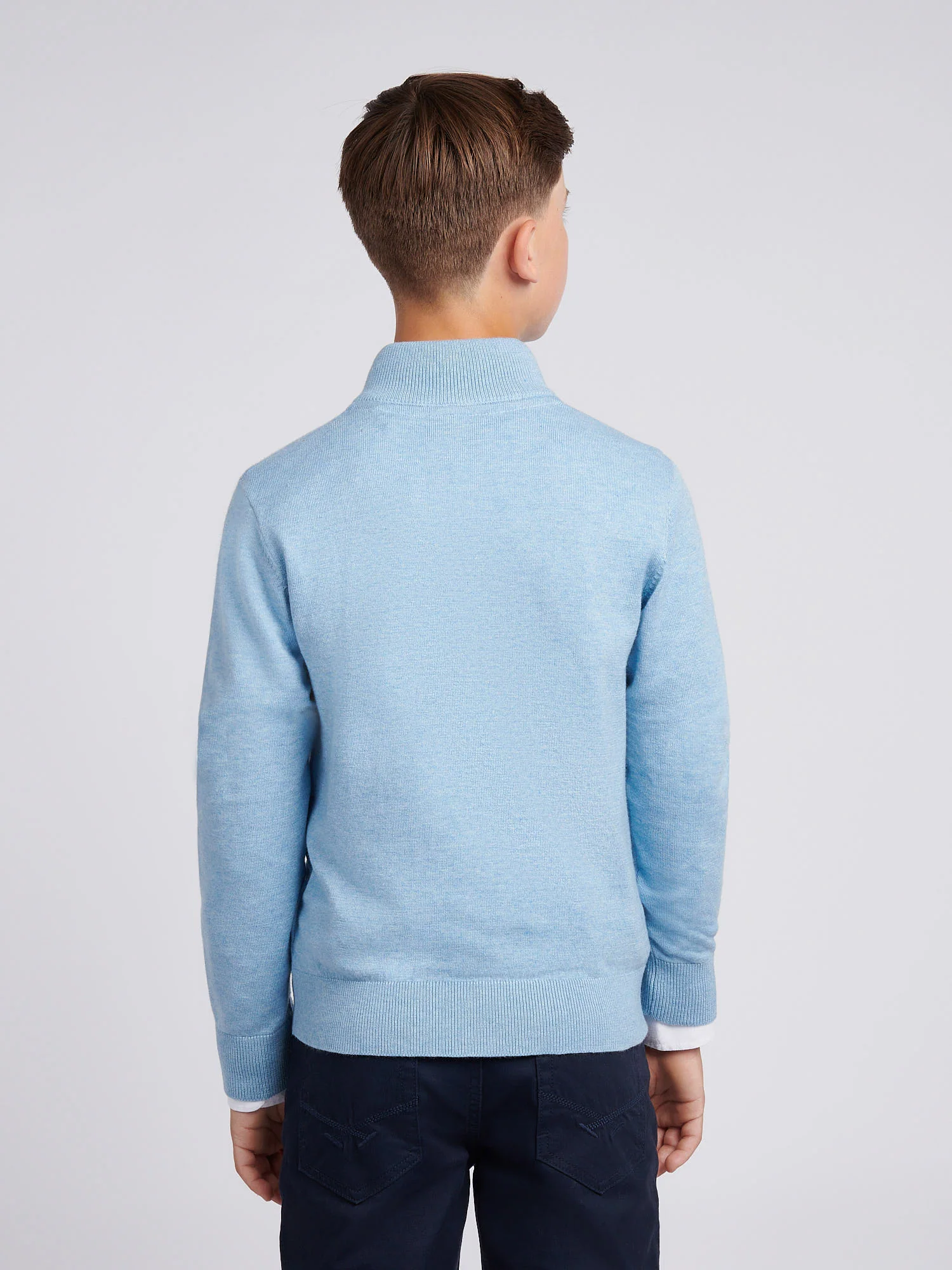 Boys Knitted Cotton Rich 1/4 Zip Parisian Blue Marl - Image 4