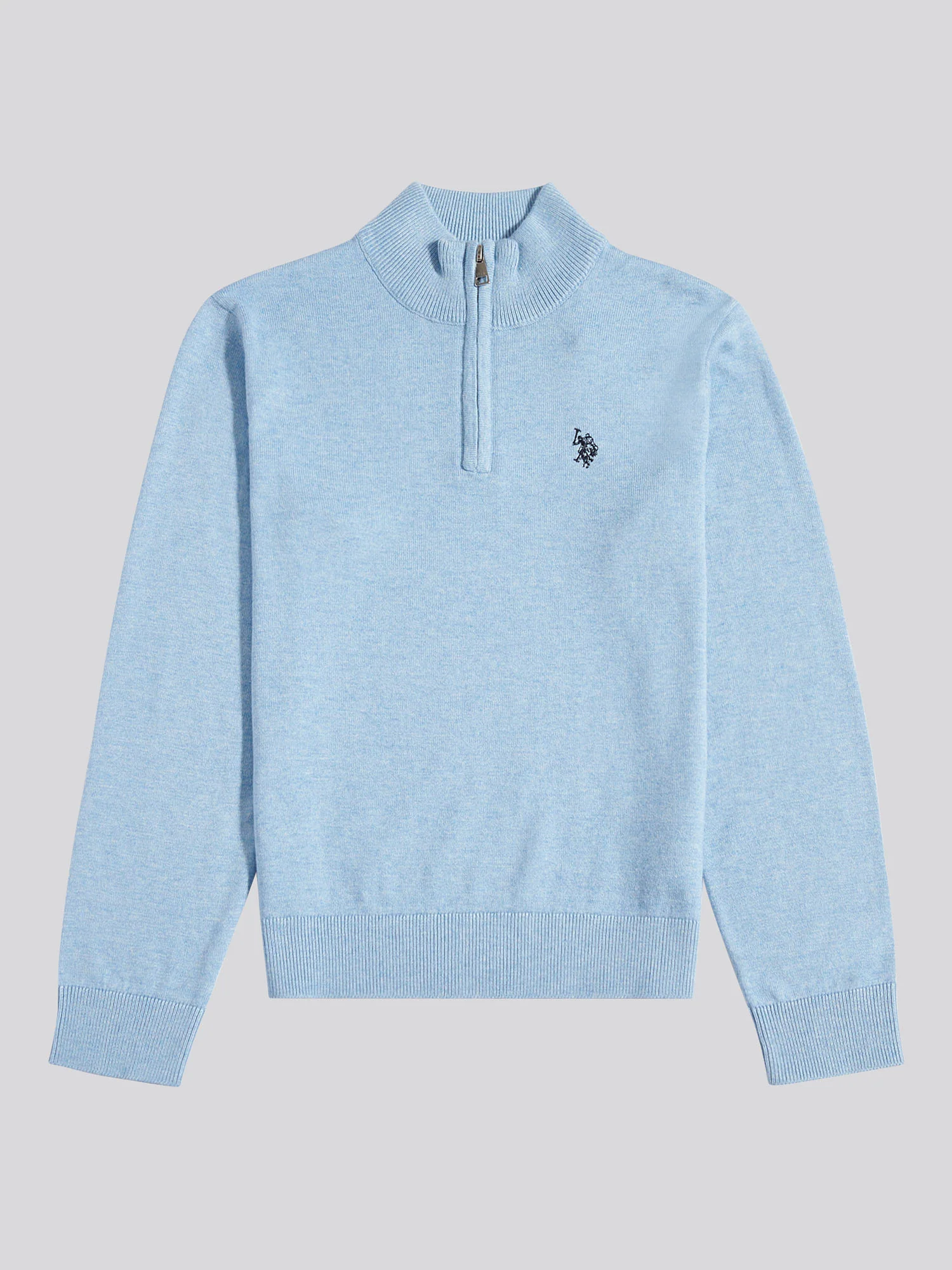 Boys Knitted Cotton Rich 1/4 Zip Parisian Blue Marl - Image 5