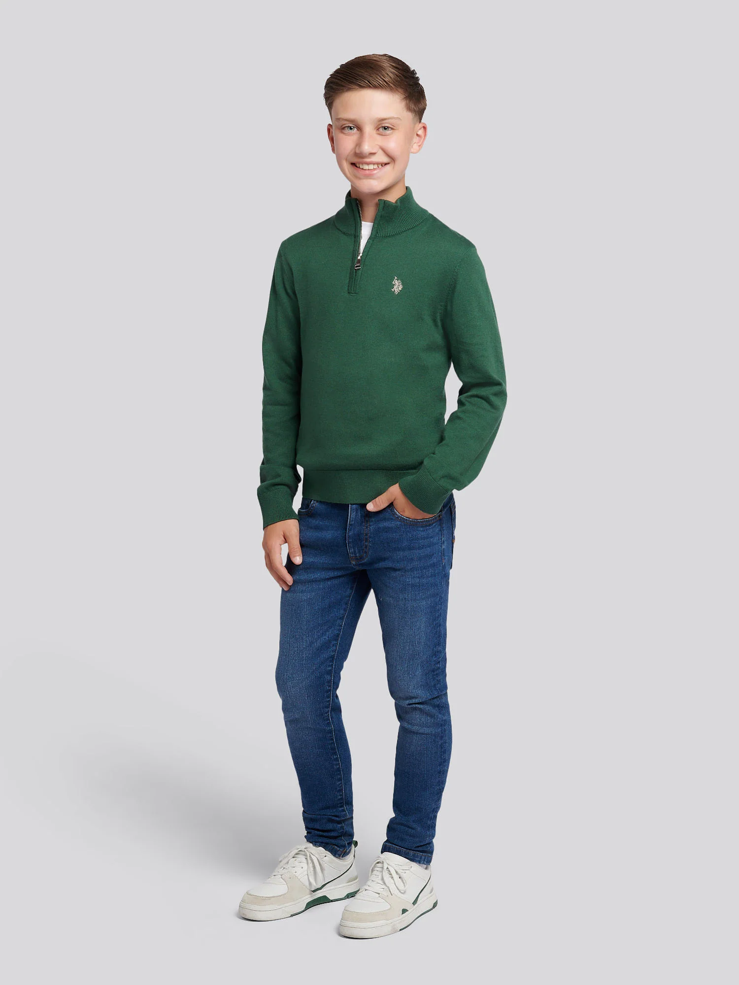 Boys Knitted Cotton Rich 1/4 Zip Pineneedle - Image 3