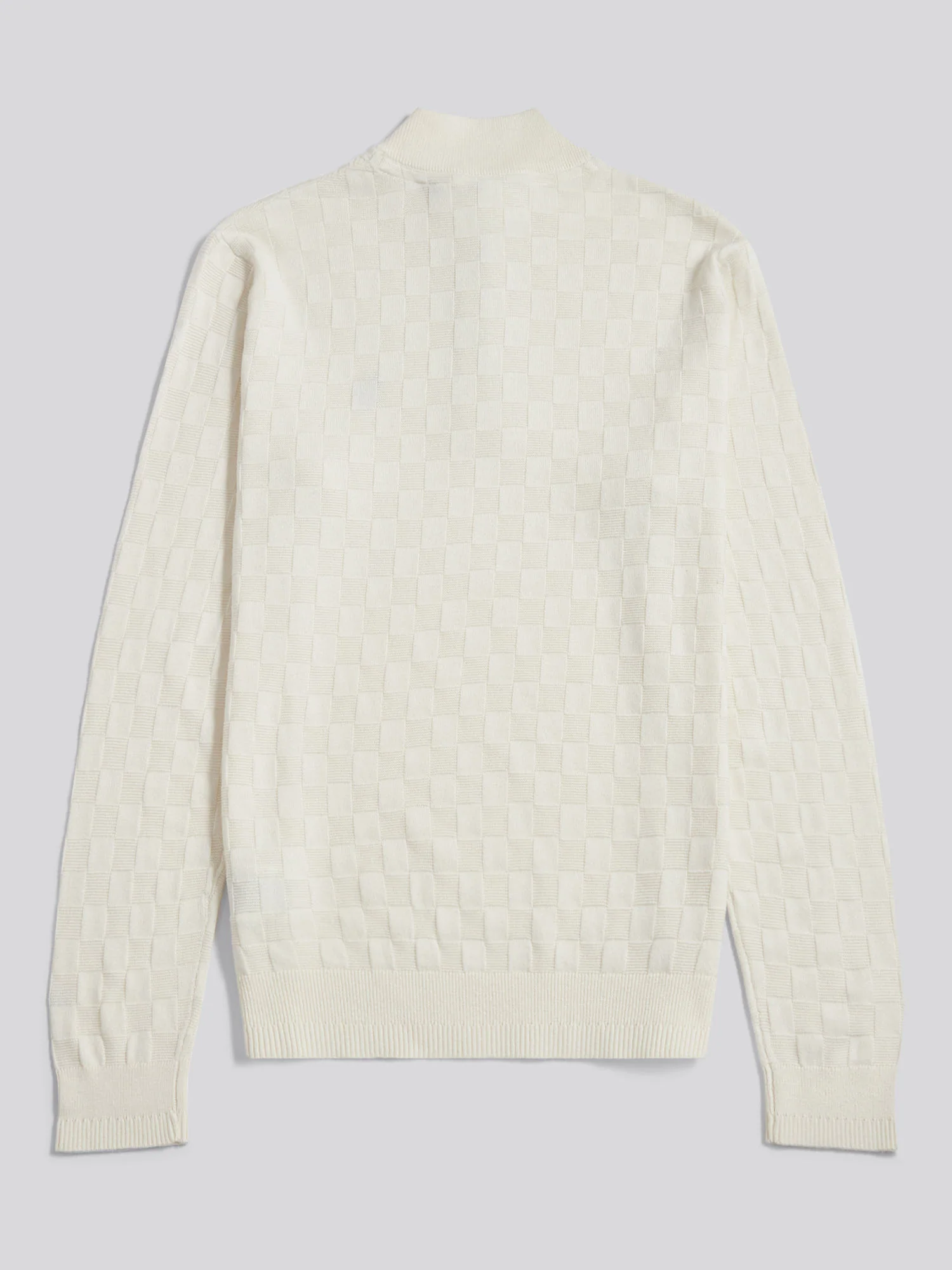 Mens Large Check Knit Quarter Zip Funnel Jumper Whisper White - Image 7