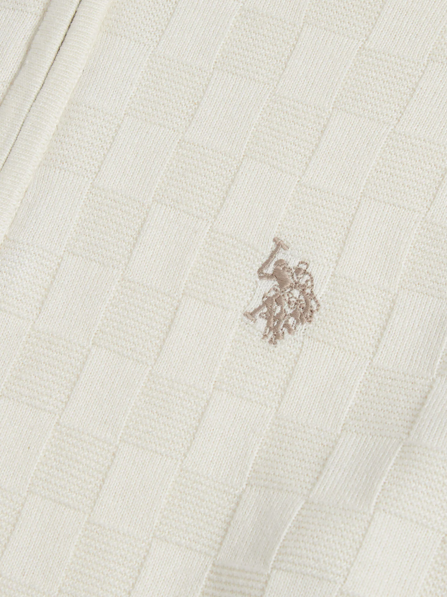 Mens Large Check Knit Quarter Zip Funnel Jumper Whisper White - Image 9