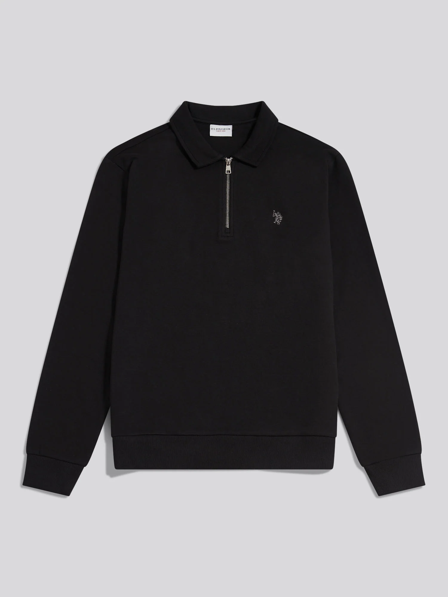 Mens Loopback Zip Polo Sweatshirt Black - Image 5