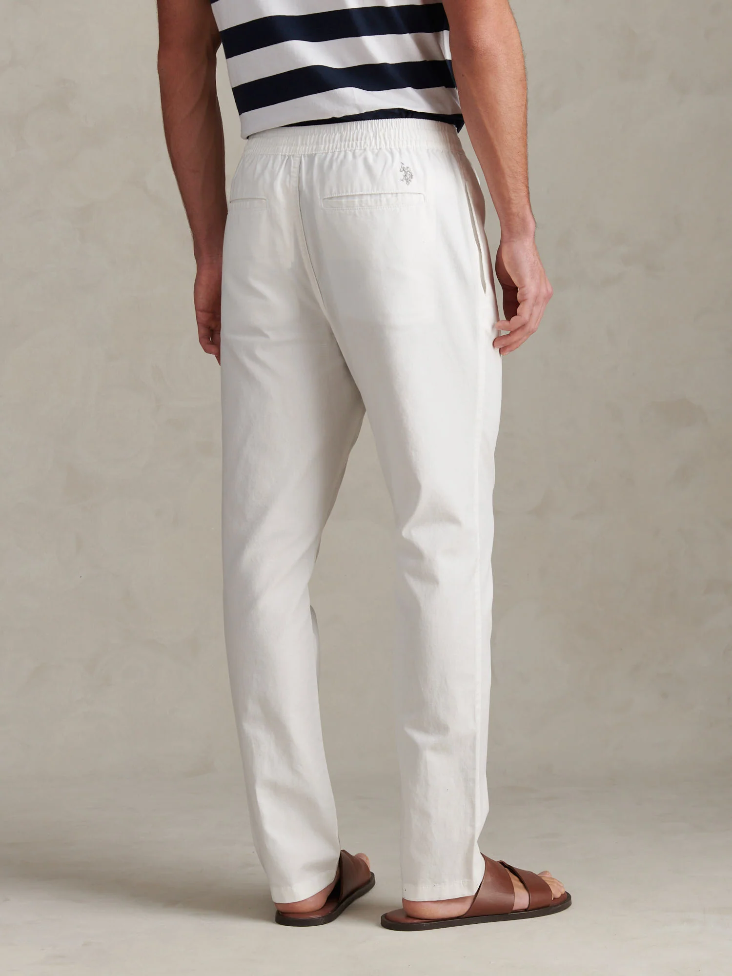 Mens Linen Blend Drawstring Trousers Bright White - Image 4