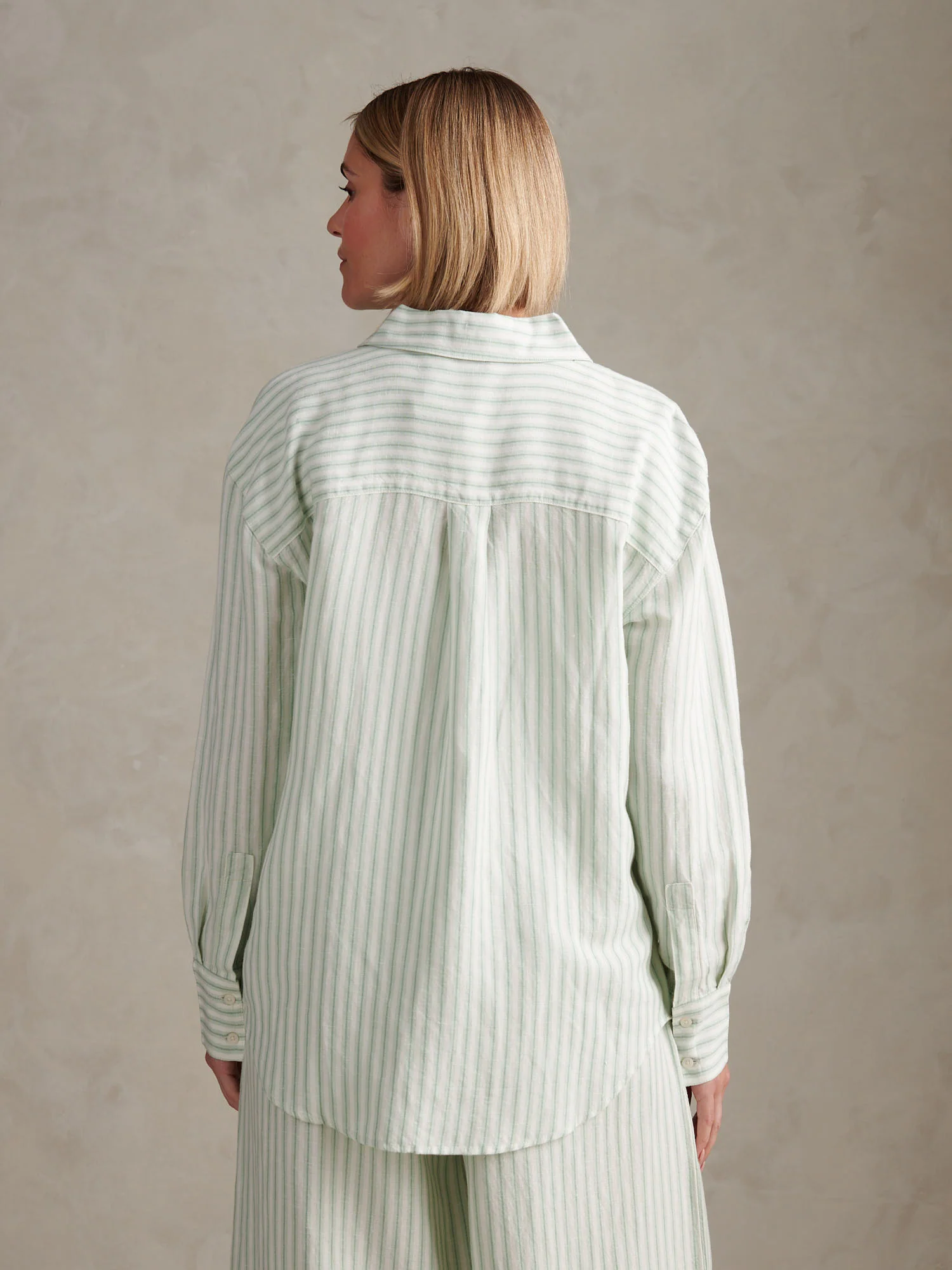 Womens Linen Blend Loose Fit Stripe Shirt Misty Jade - Image 4