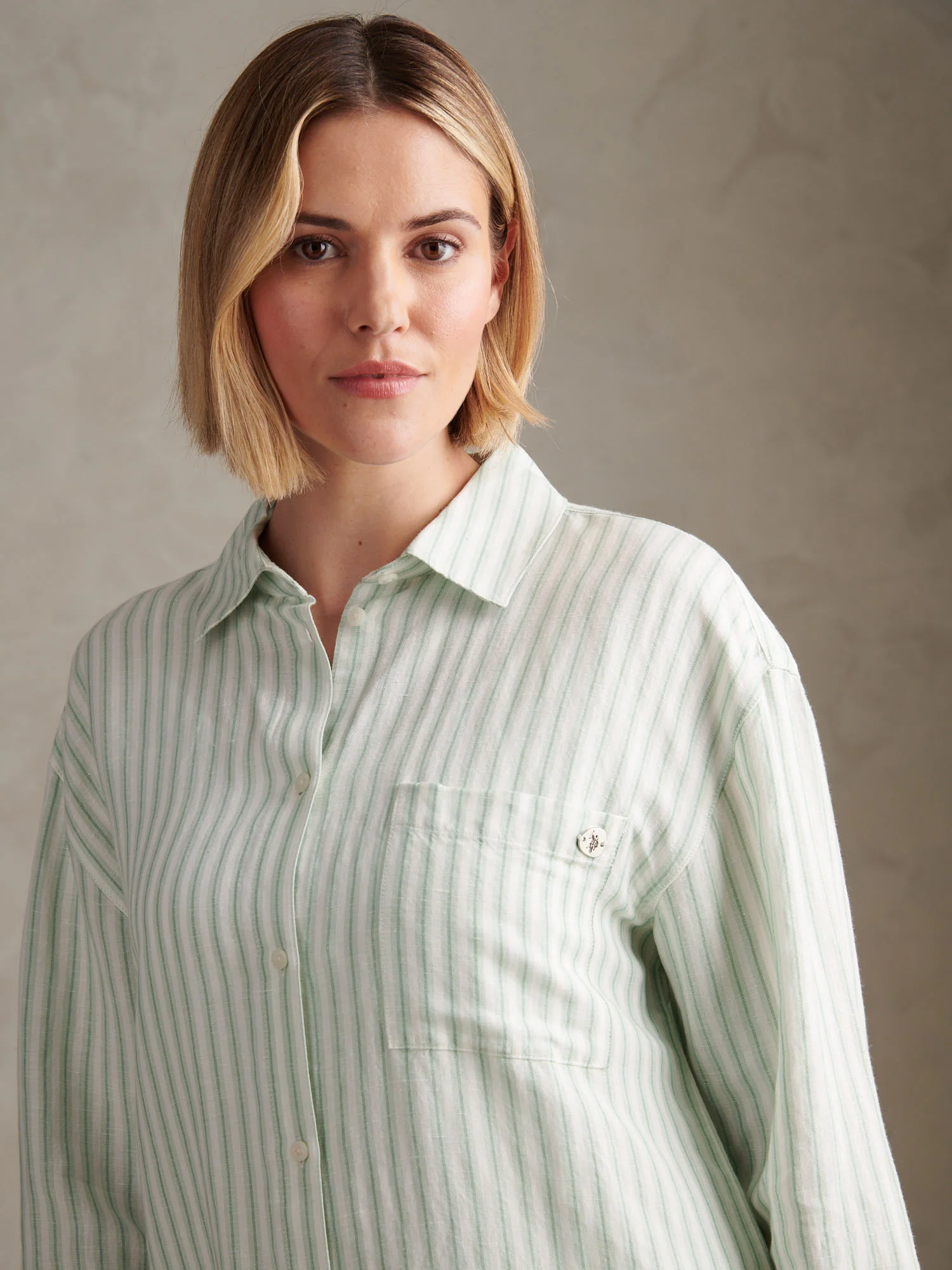 Womens Linen Blend Loose Fit Stripe Shirt Misty Jade - Image 5