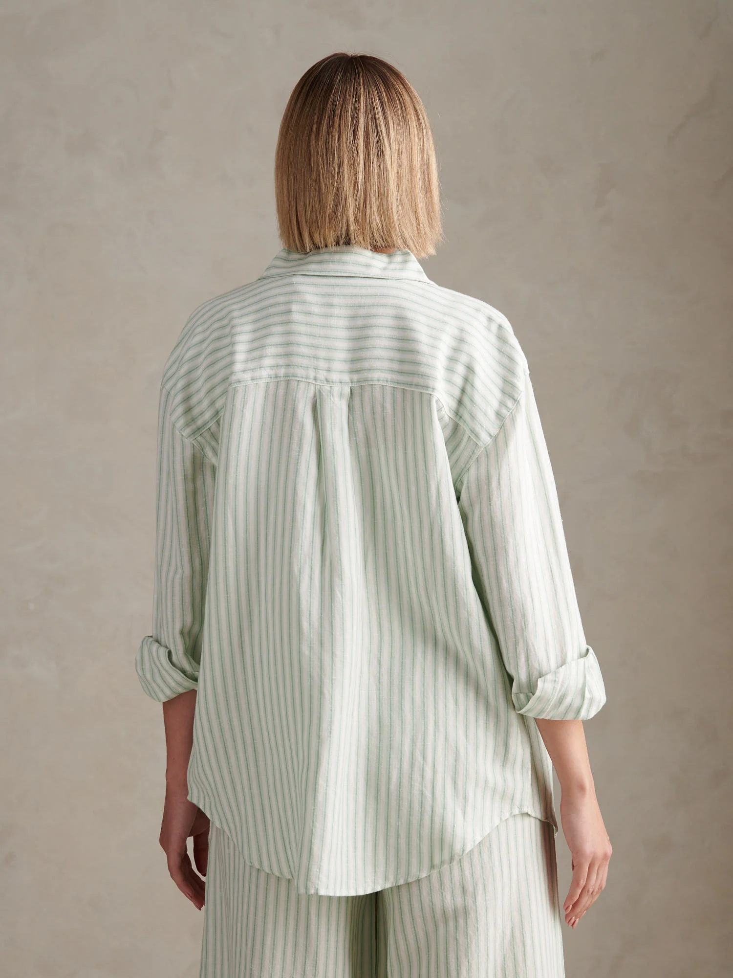 Womens Linen Blend Loose Fit Stripe Shirt Misty Jade - Image 6