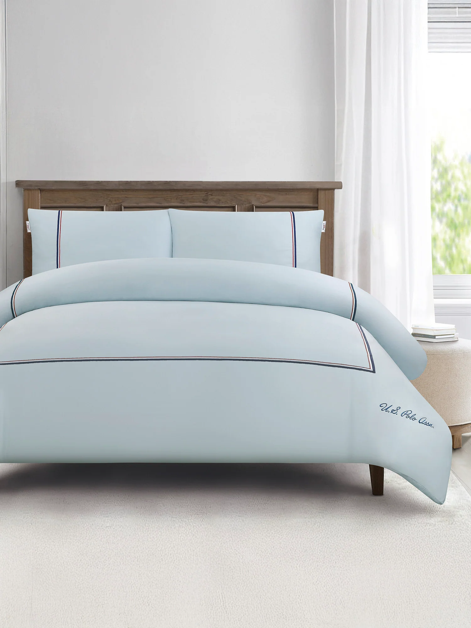 Luxury Cotton Brand Stripe Duvet Set Ballard Blue