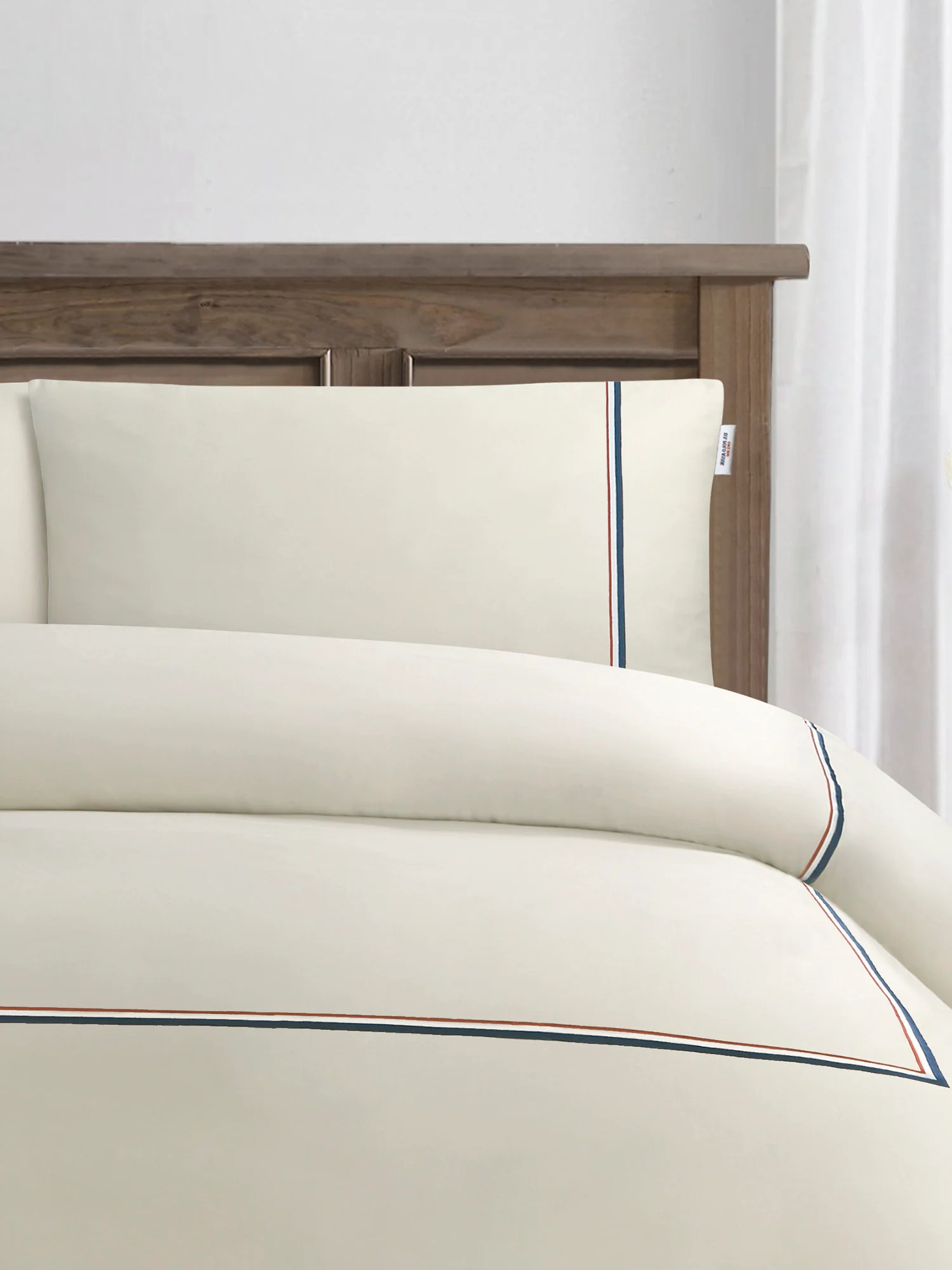 Luxury Cotton Brand Stripe Duvet Set Oatmeal - Image 2