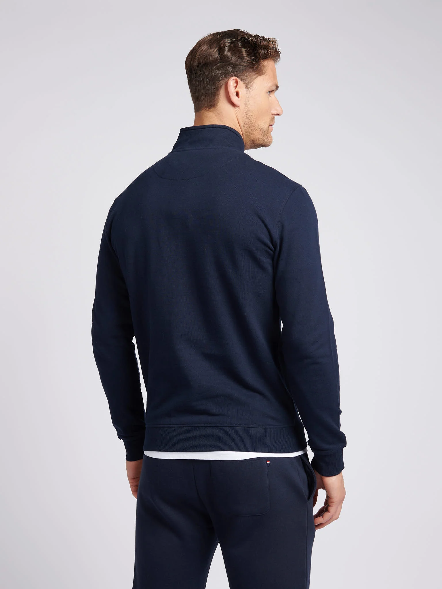 Mens 1/4 Zip Sweatshirt Dark Sapphire Navy / Haute Red DHM - Image 4