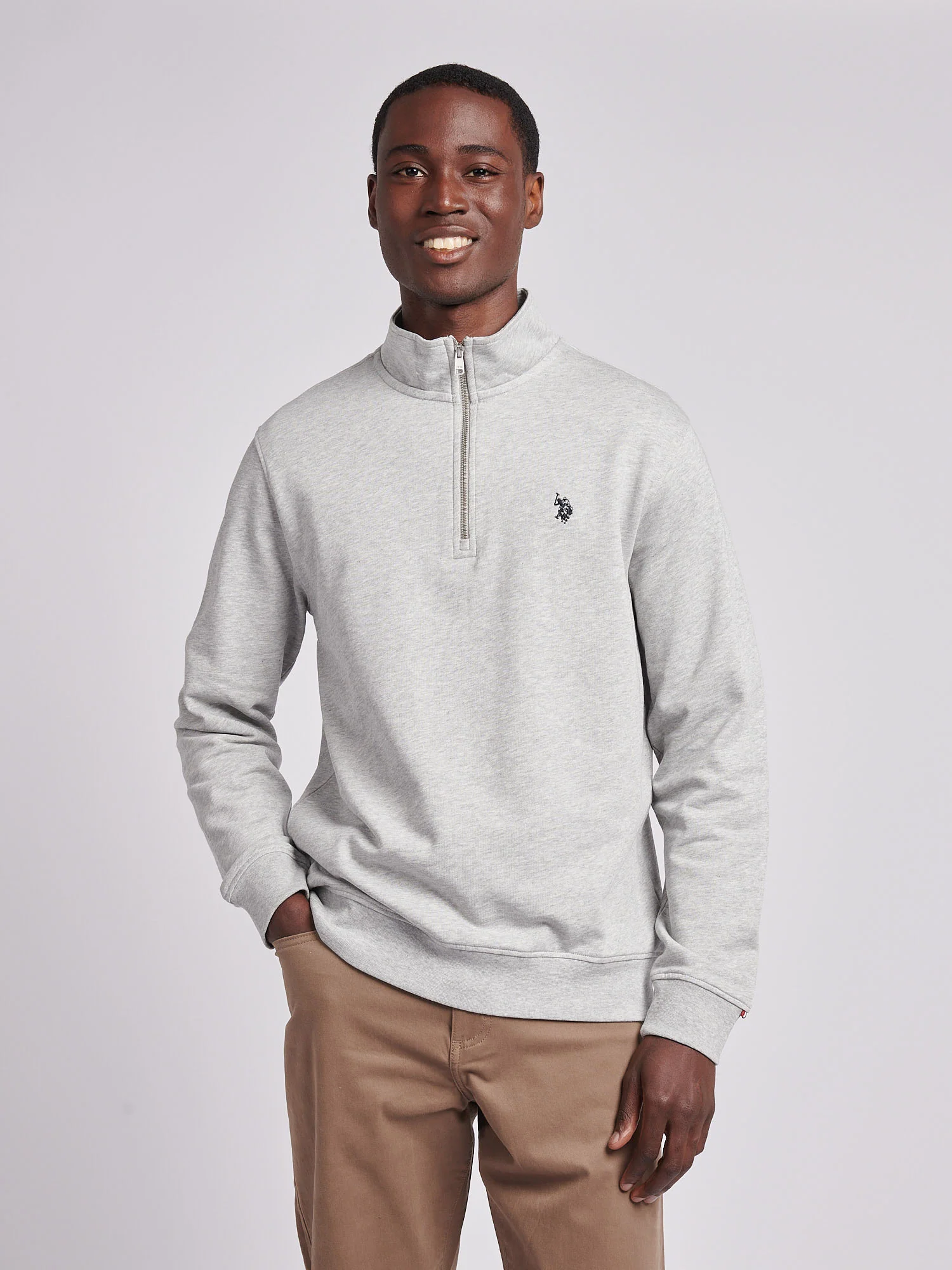 Mens 1/4 Zip Sweatshirt Mid Grey Marl