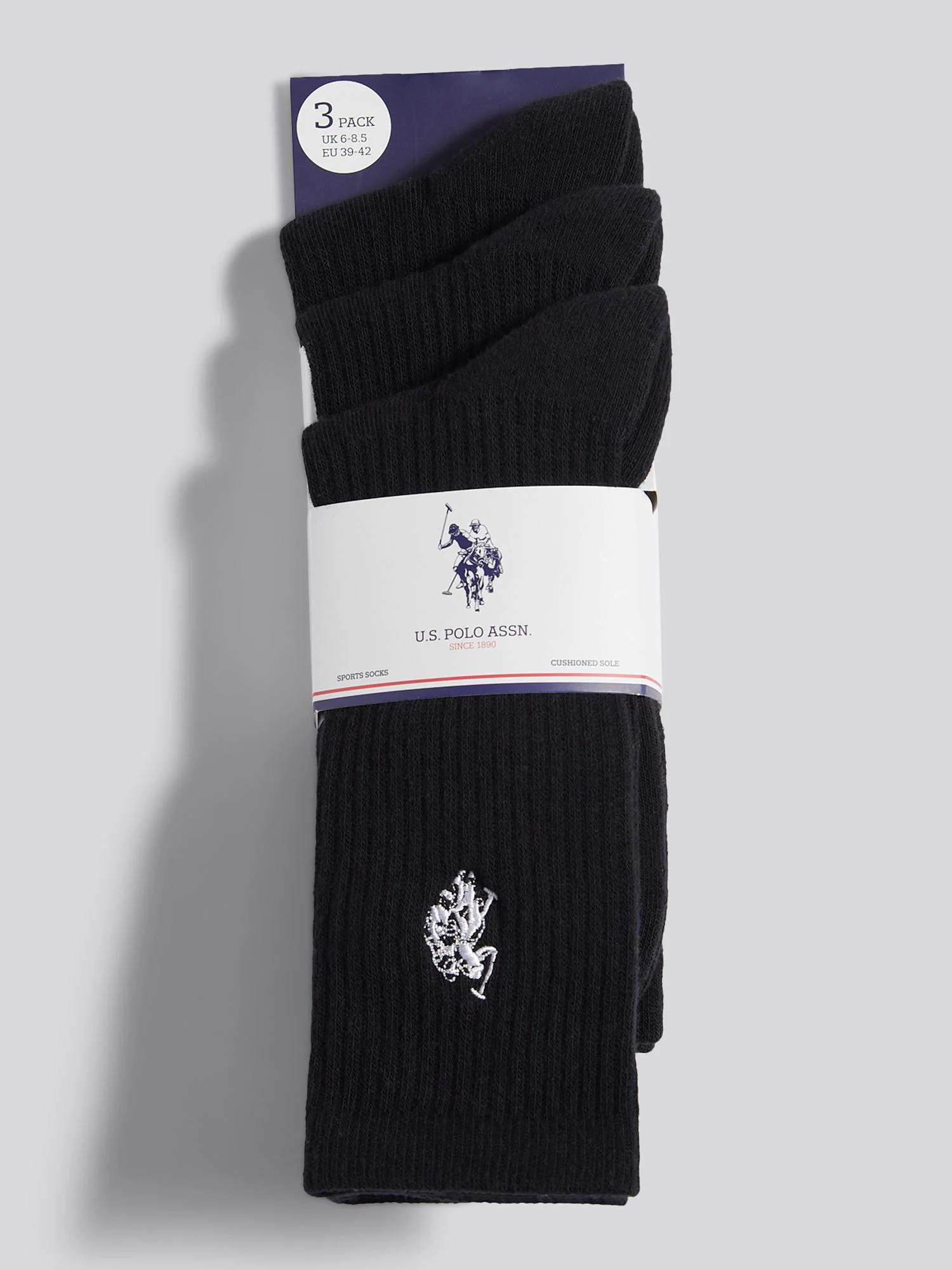 Mens 3 Pack Classic Sport Socks Black Bright White DHM - Image 3