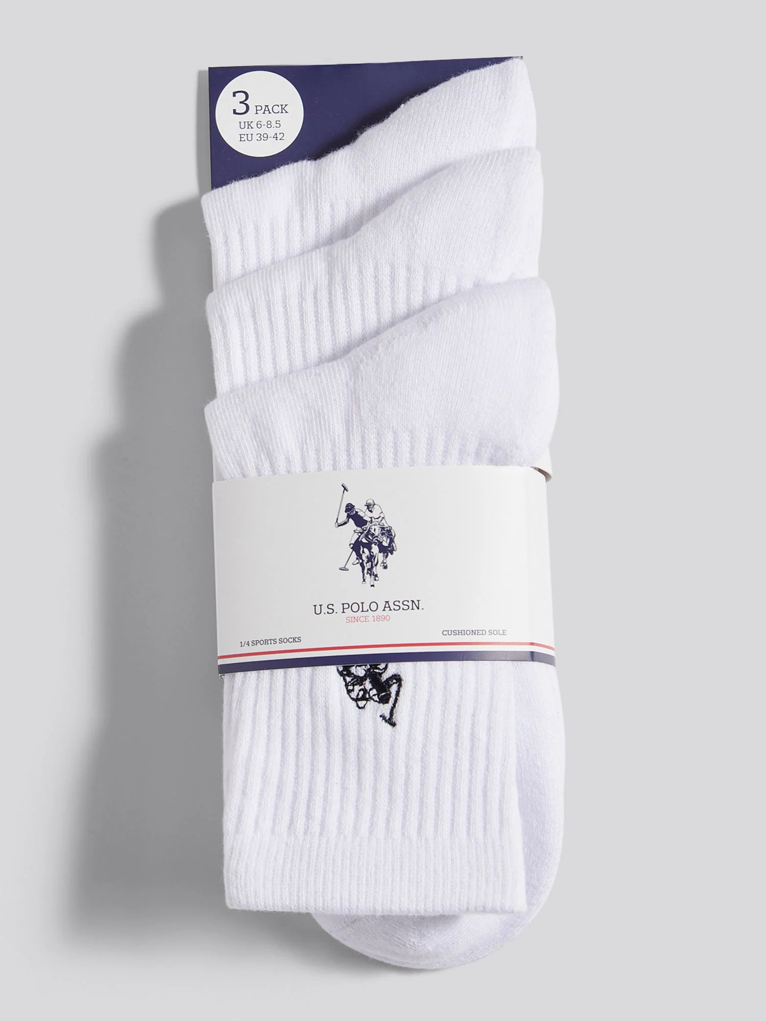 Mens 3 Pack Quarter Sports Sock Bright White - Image 3