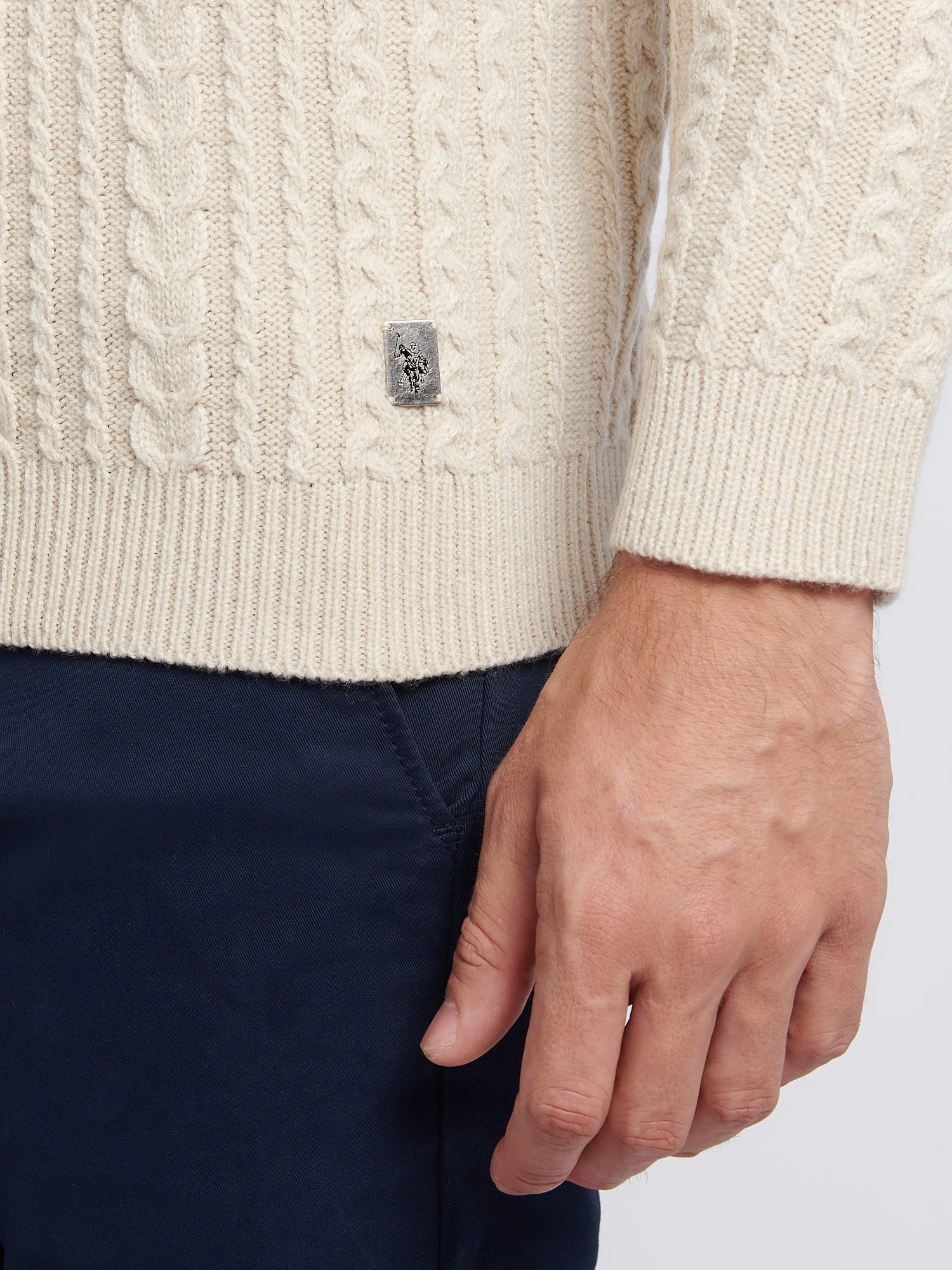Mens Aran Knit Crew in Birch Marl - Image 2