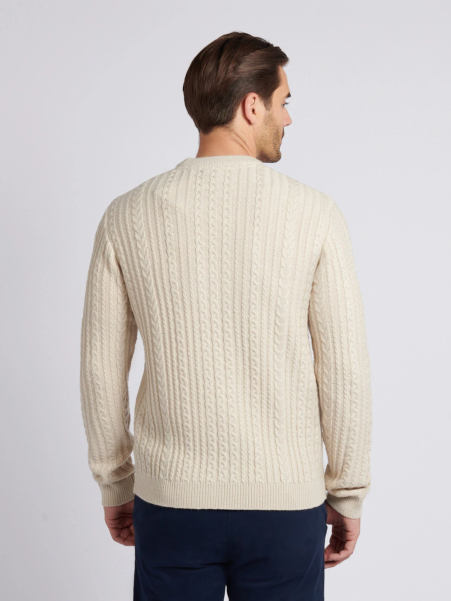 Mens Aran Knit Crew in Birch Marl - Image 4