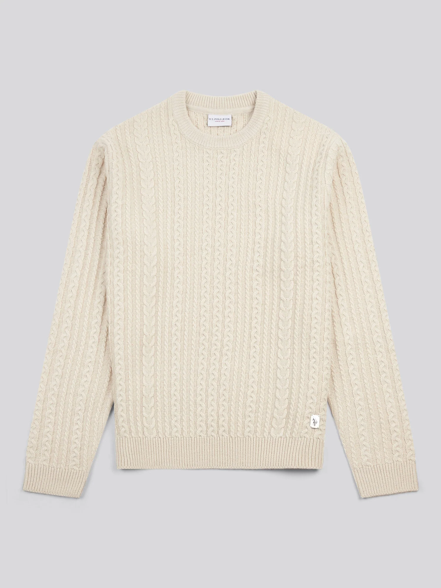 Mens Aran Knit Crew in Birch Marl - Image 5