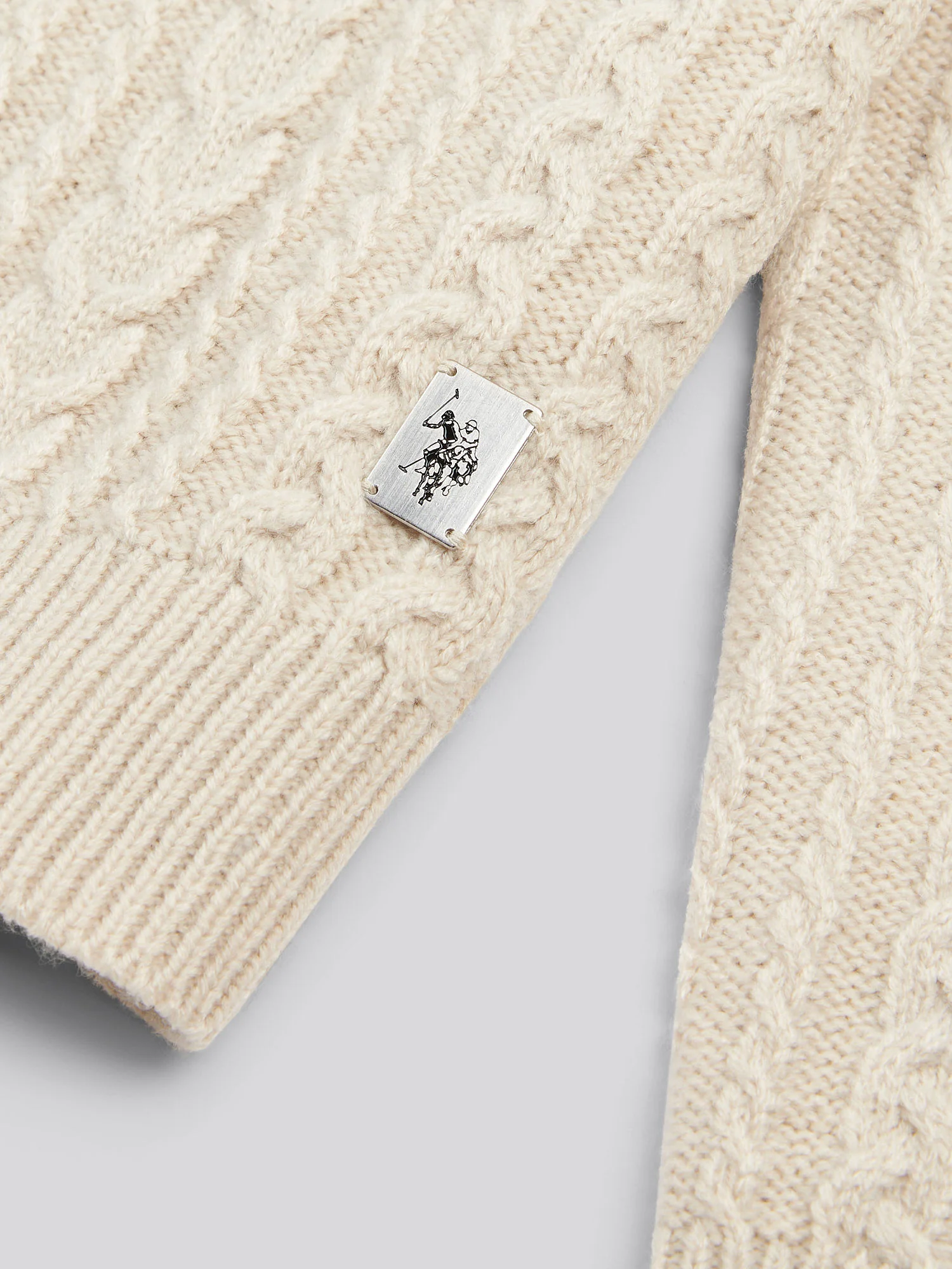 Mens Aran Knit Crew in Birch Marl - Image 7