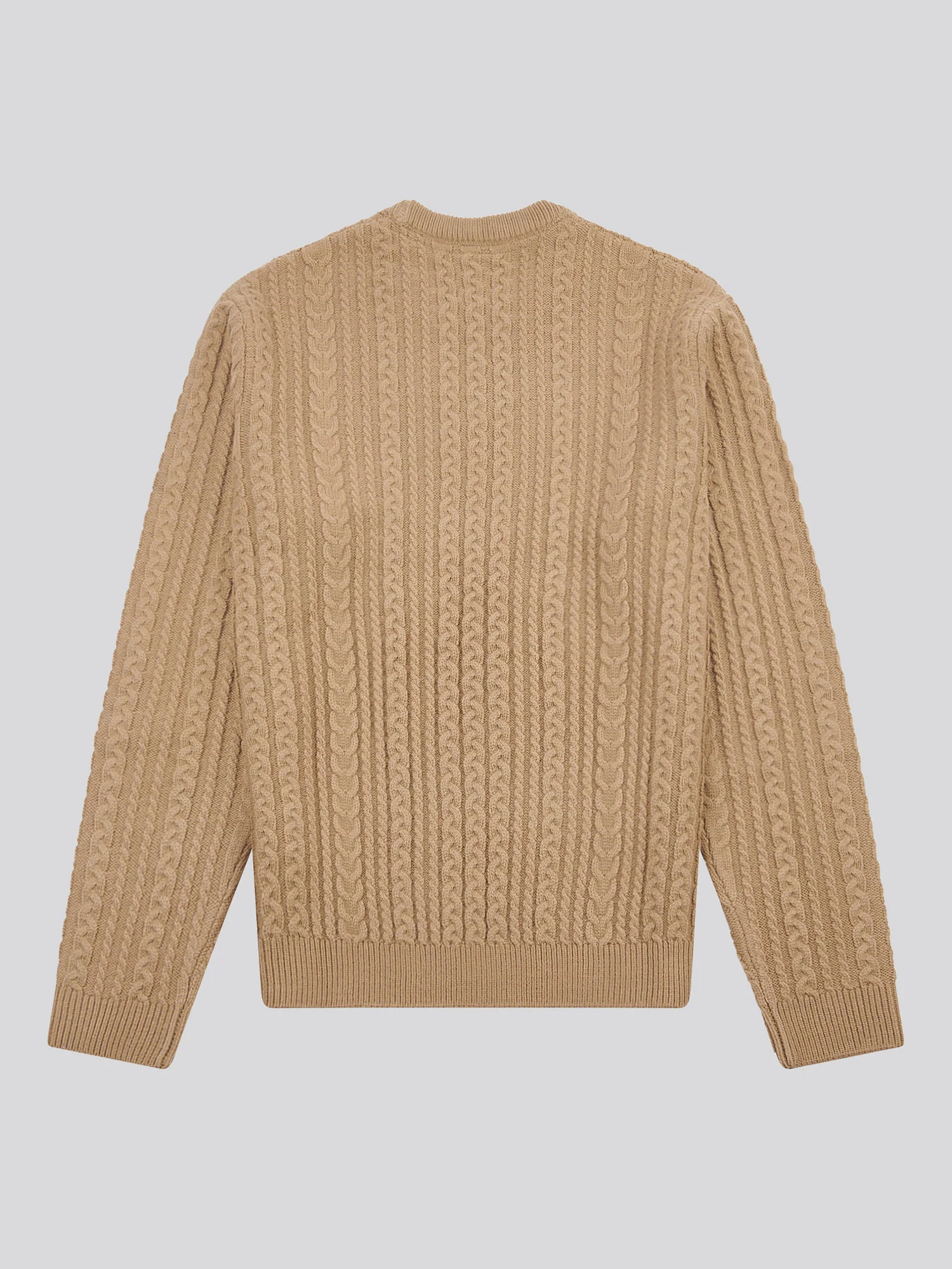 Mens Aran Knit Crew in Greige - Image 6