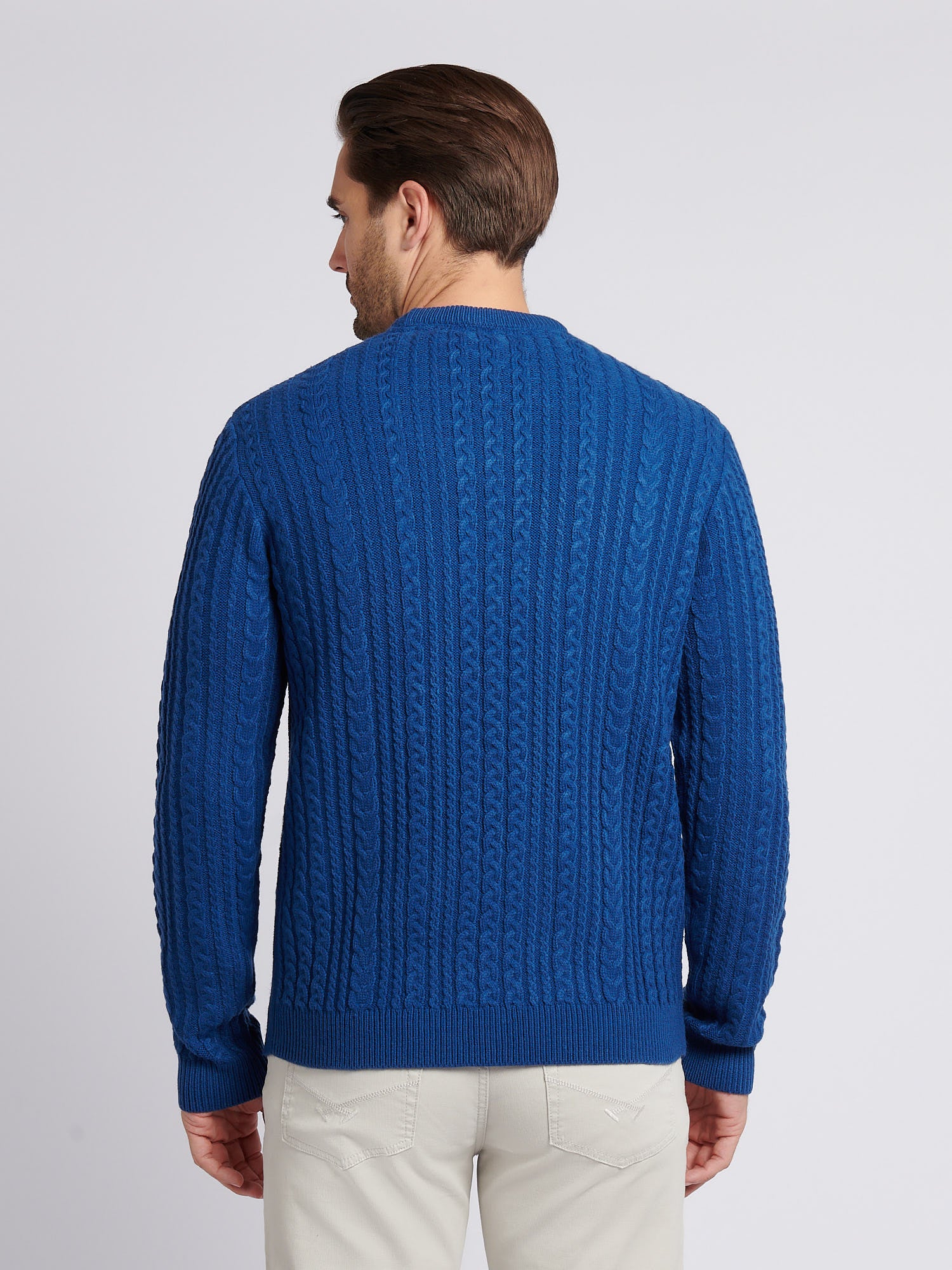 Mens Aran Knit Crew in Navy Peony - Image 4