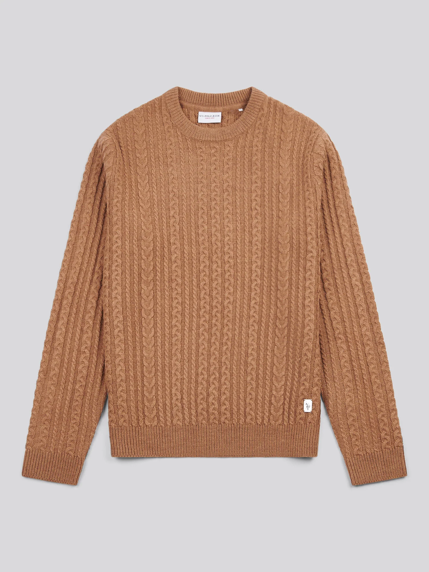 Mens Aran Knit Crew in Rawhide Marl - Image 5
