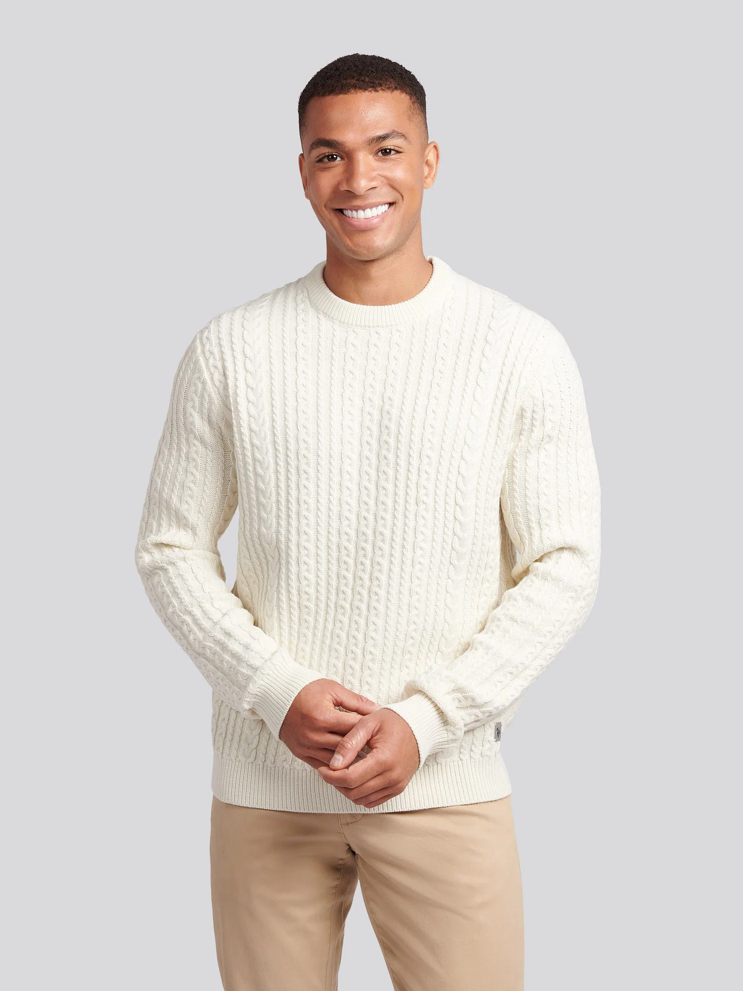 Mens Aran Knit Crew in Whisper White