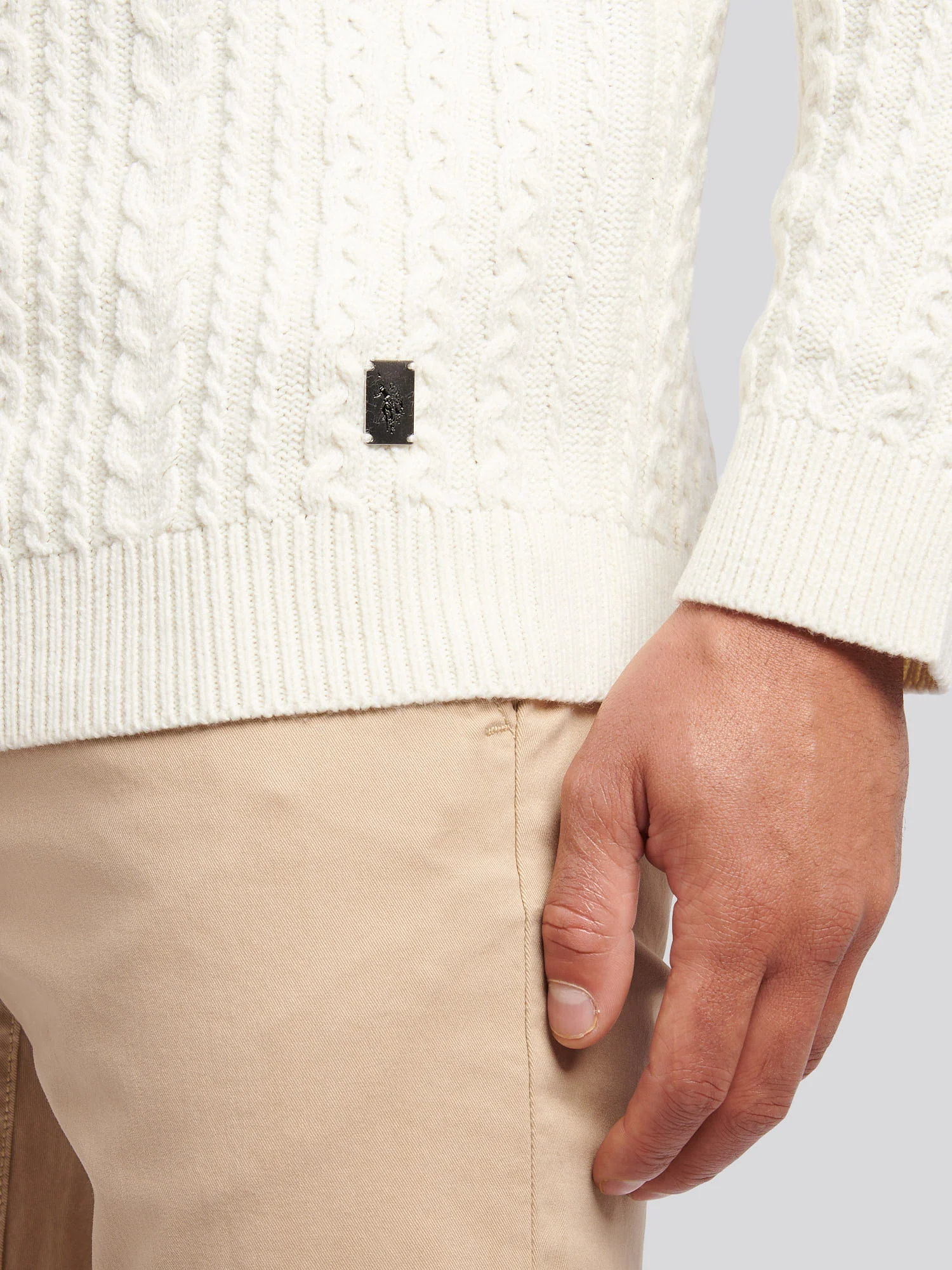 Mens Aran Knit Crew in Whisper White - Image 2