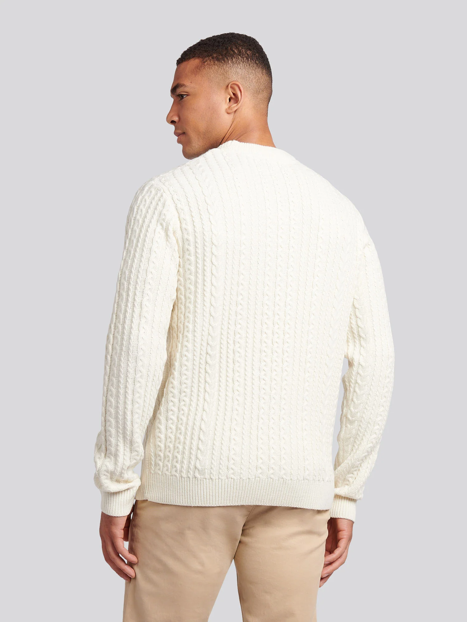 Mens Aran Knit Crew in Whisper White - Image 4