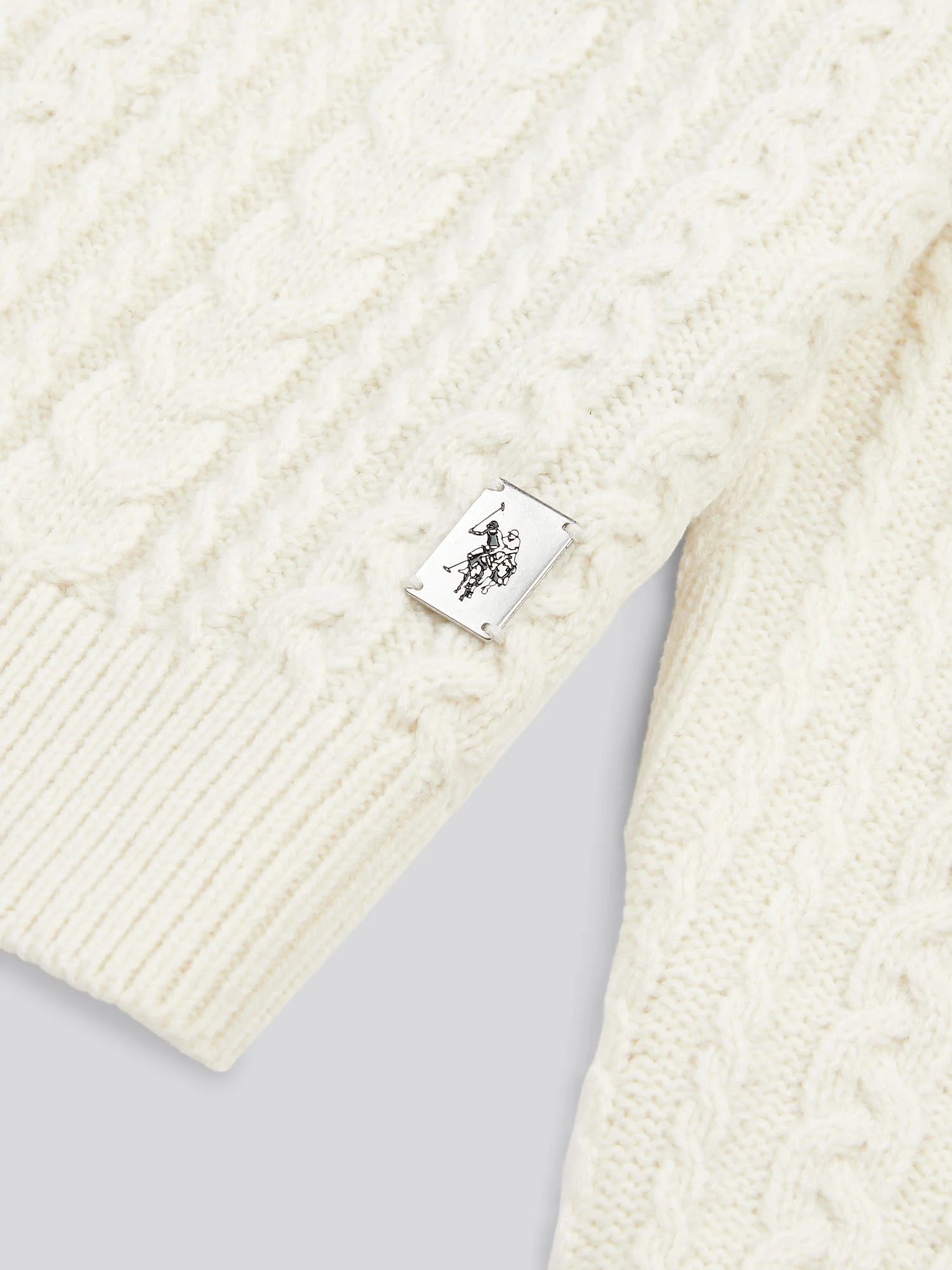 Mens Aran Knit Crew in Whisper White - Image 7