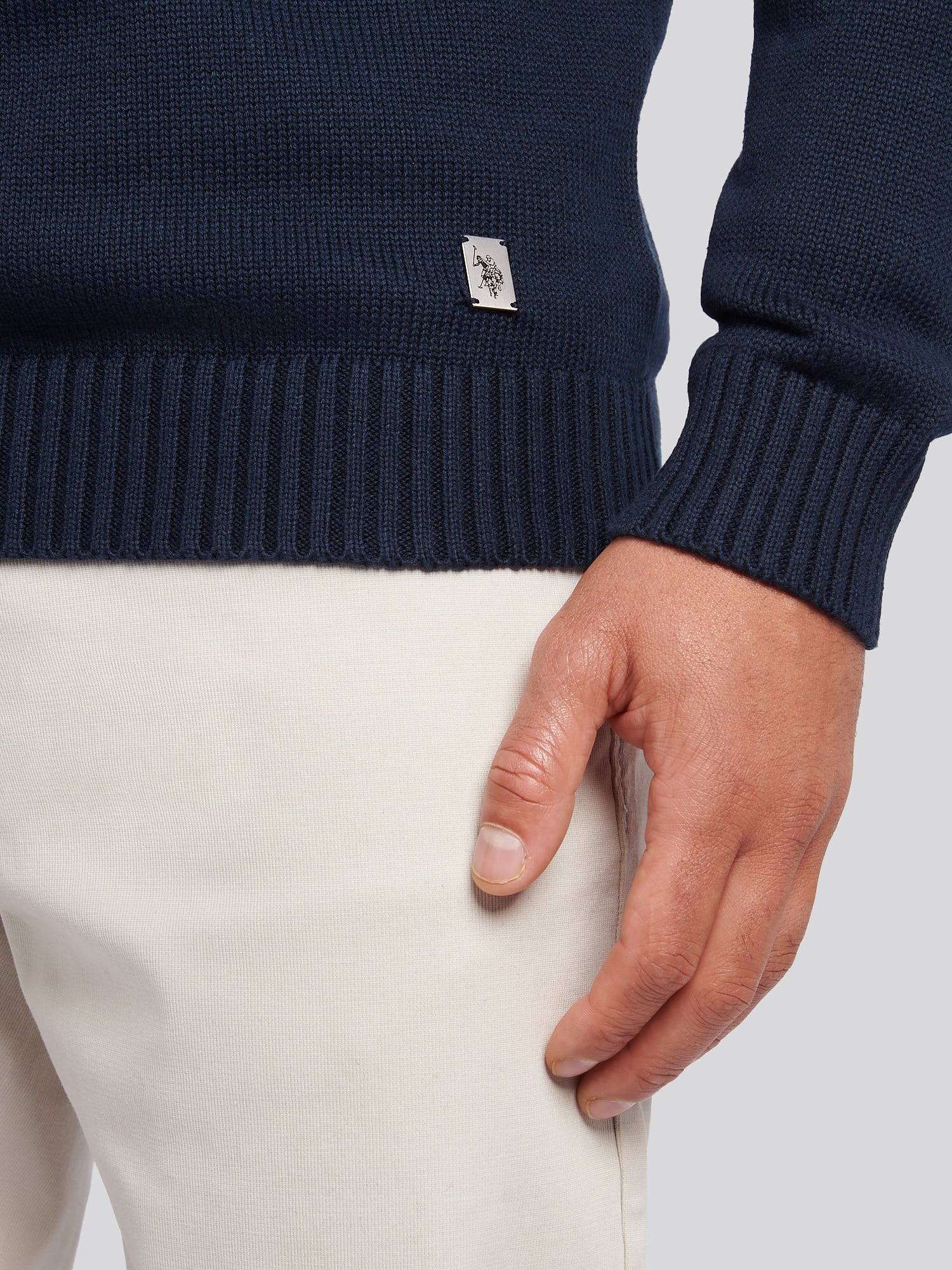Mens Aran Mix Knit Funnel in Dark Sapphire Navy - Image 2