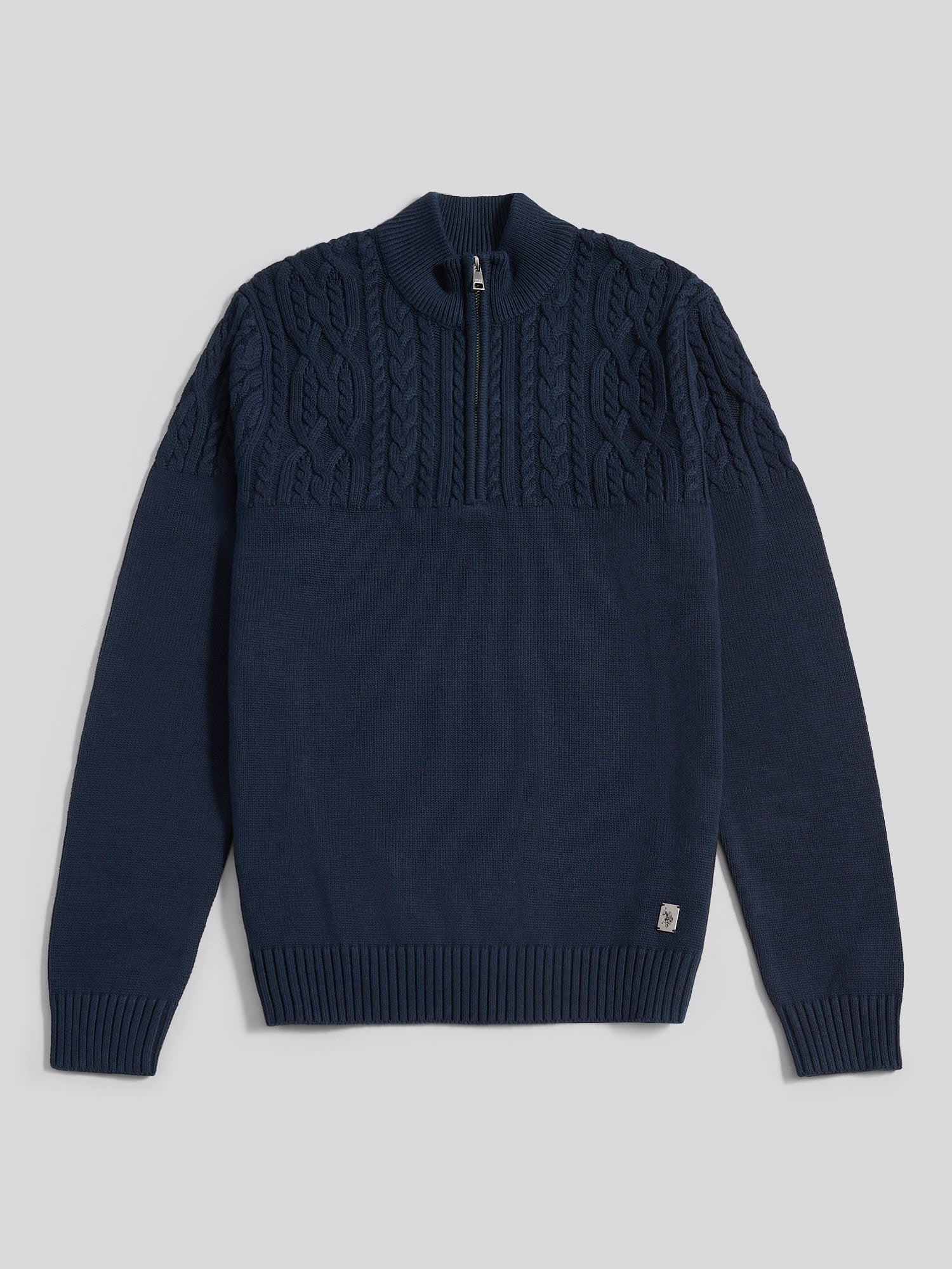 Mens Aran Mix Knit Funnel in Dark Sapphire Navy - Image 5