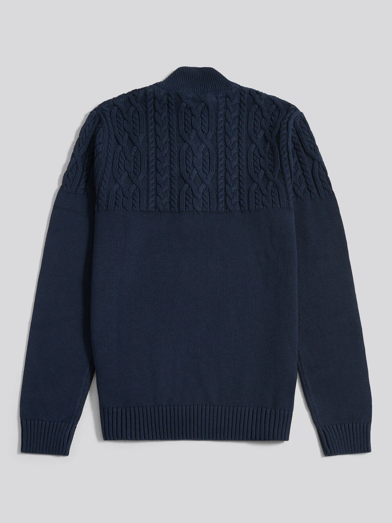 Mens Aran Mix Knit Funnel in Dark Sapphire Navy - Image 6