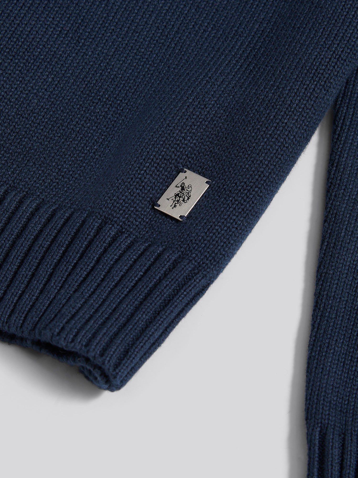 Mens Aran Mix Knit Funnel in Dark Sapphire Navy - Image 7