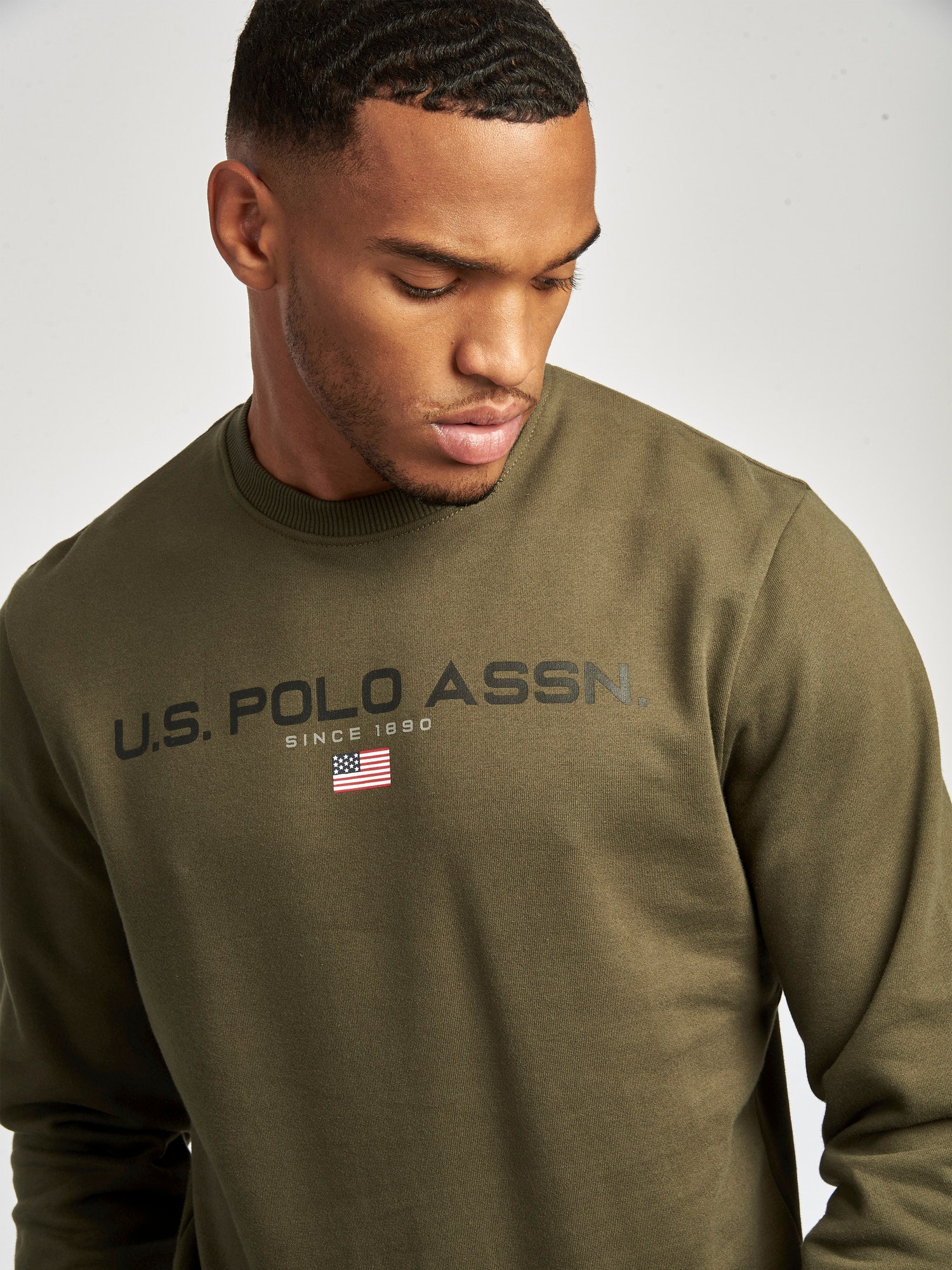 Mens Block Flag Graphic Crew Neck Sweater in Army Green - Image 3