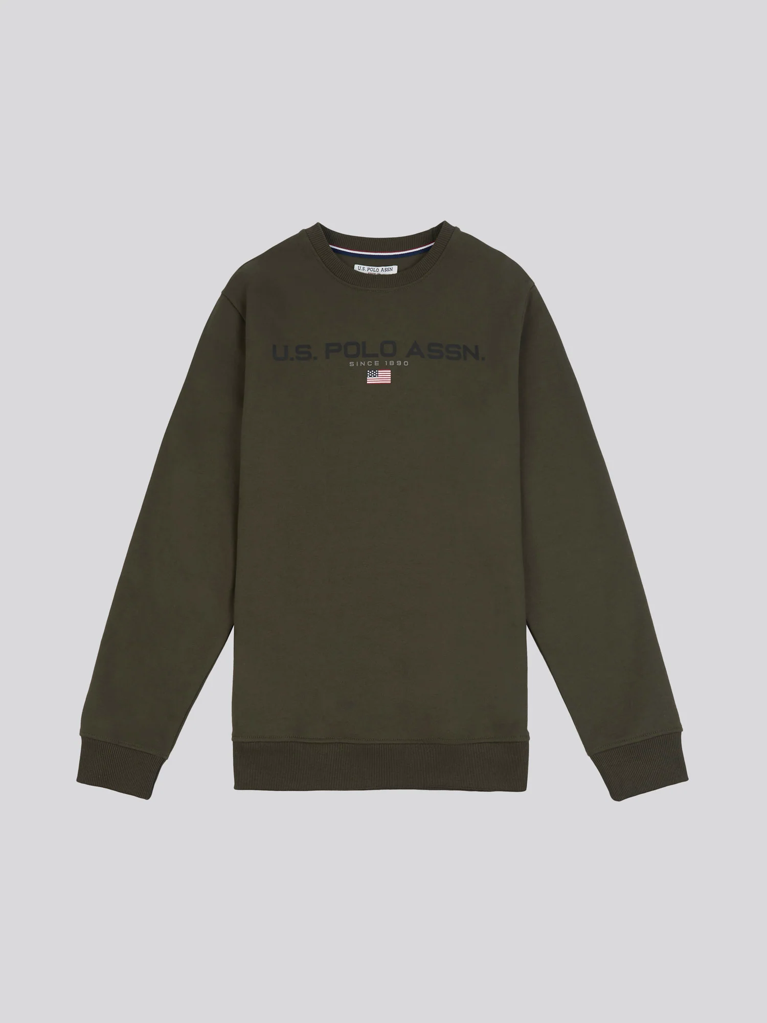 Mens Block Flag Graphic Crew Neck Sweater in Army Green - Image 4