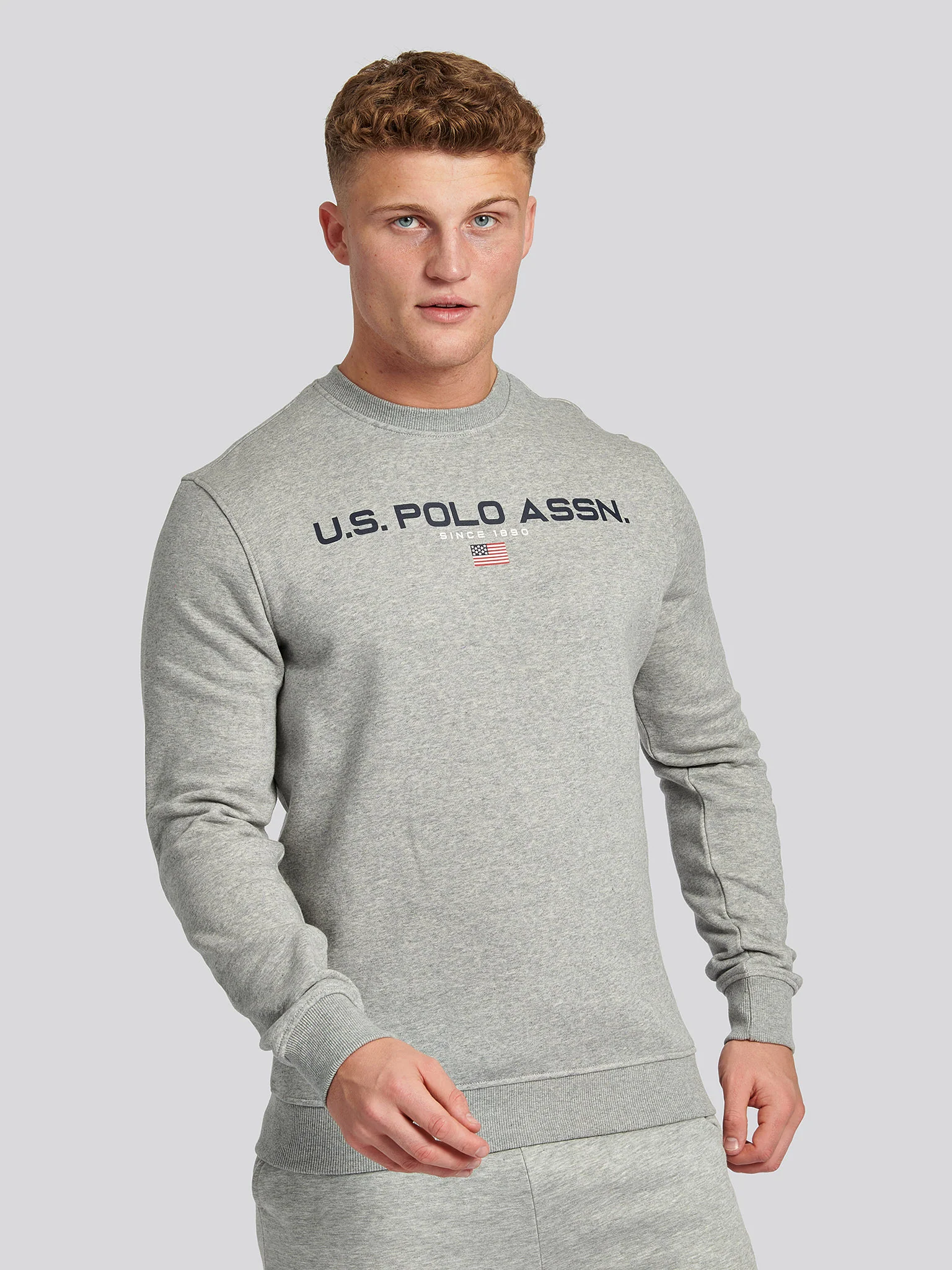 Mens Block Flag Graphic Crew Neck Sweater in Vintage Grey Heather