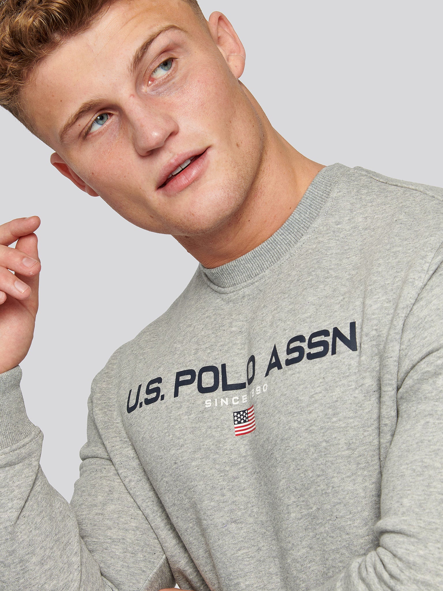 Mens Block Flag Graphic Crew Neck Sweater in Vintage Grey Heather - Image 3
