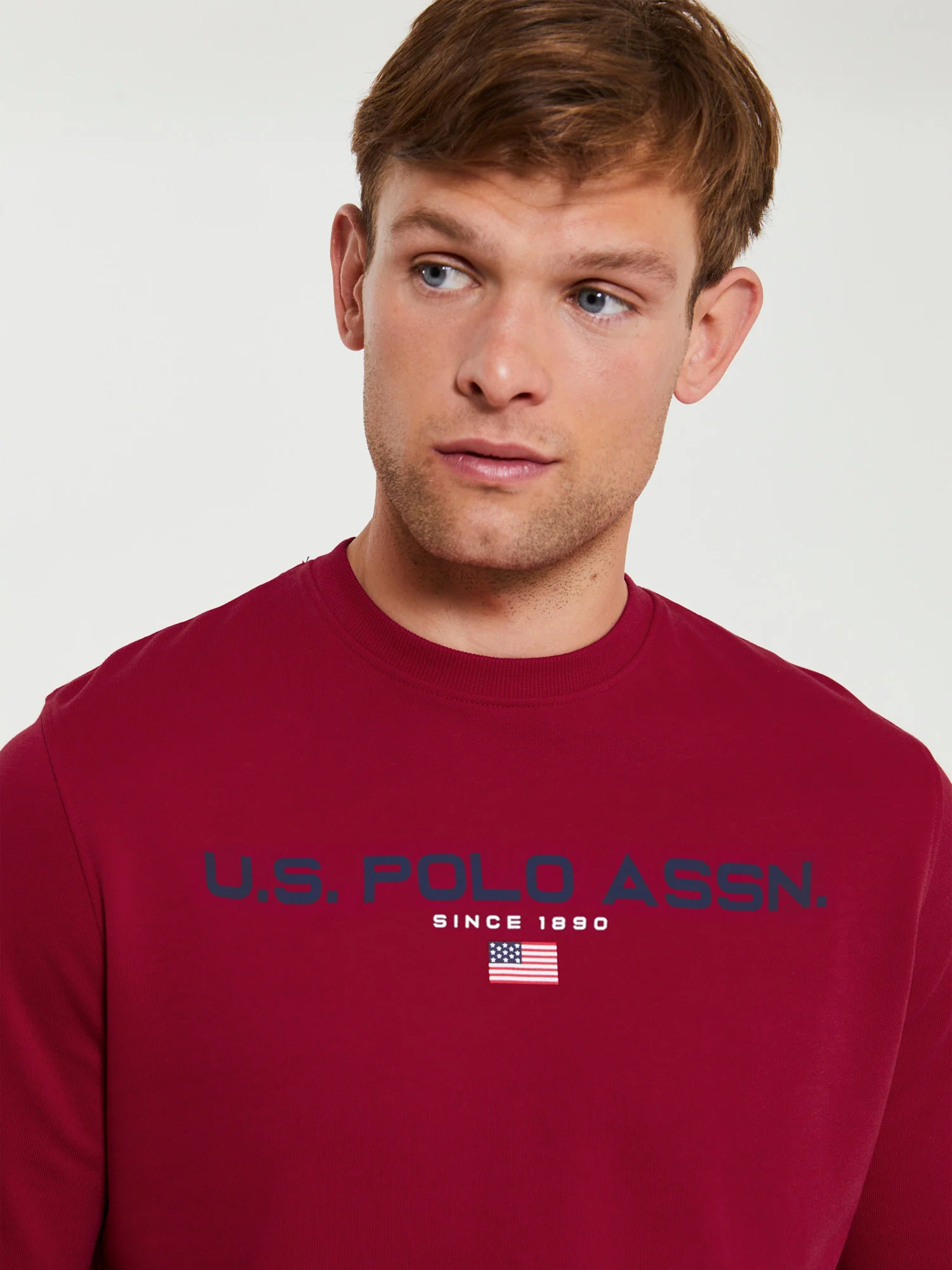 Mens Block Flag Graphic Crew Neck Sweatshirt in Biking Red - Image 3